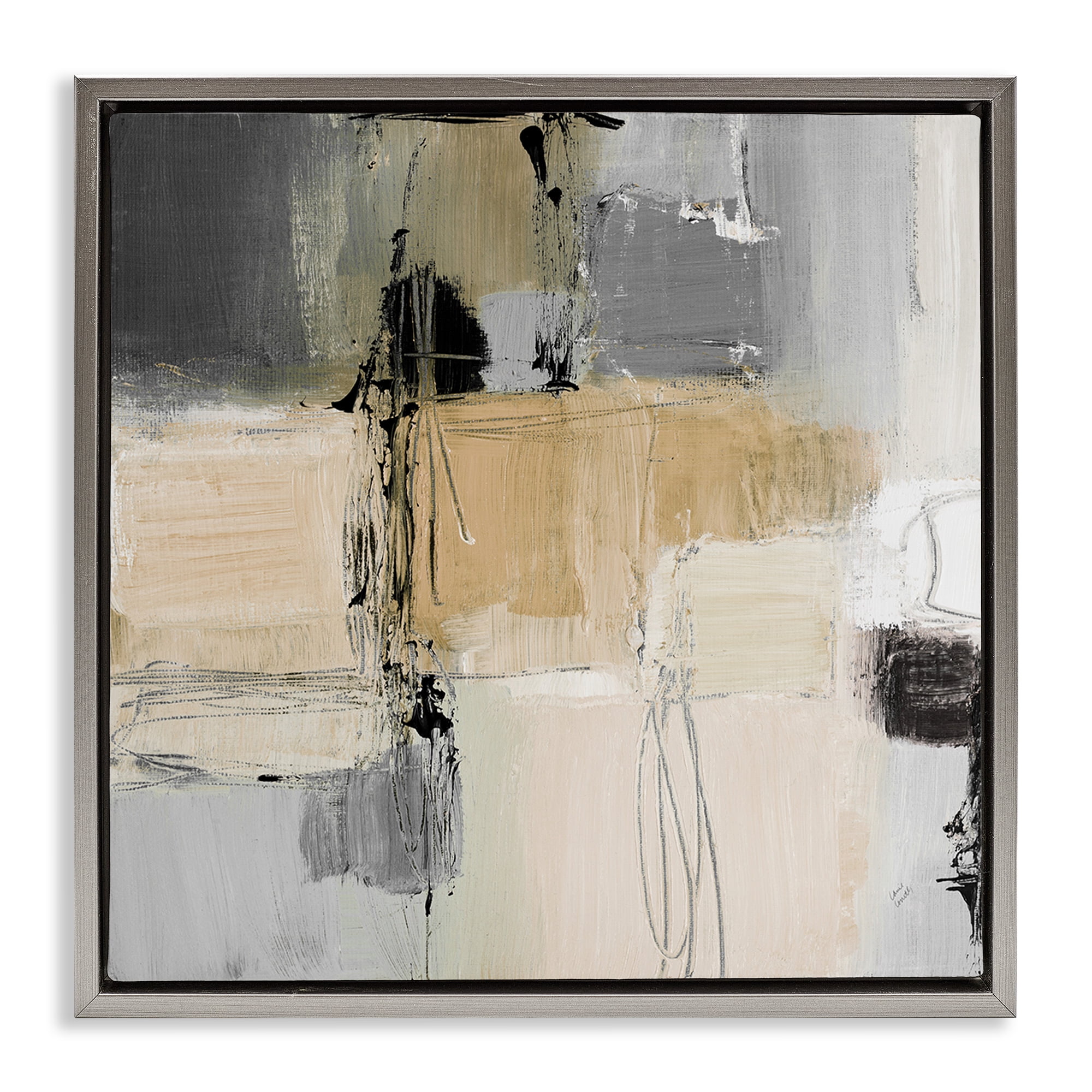 Stupell Industries Tan & Grey Rustic Collage Abstract Painting Gray Floater Framed Canvas Art Print Wall Art, 18 x 18