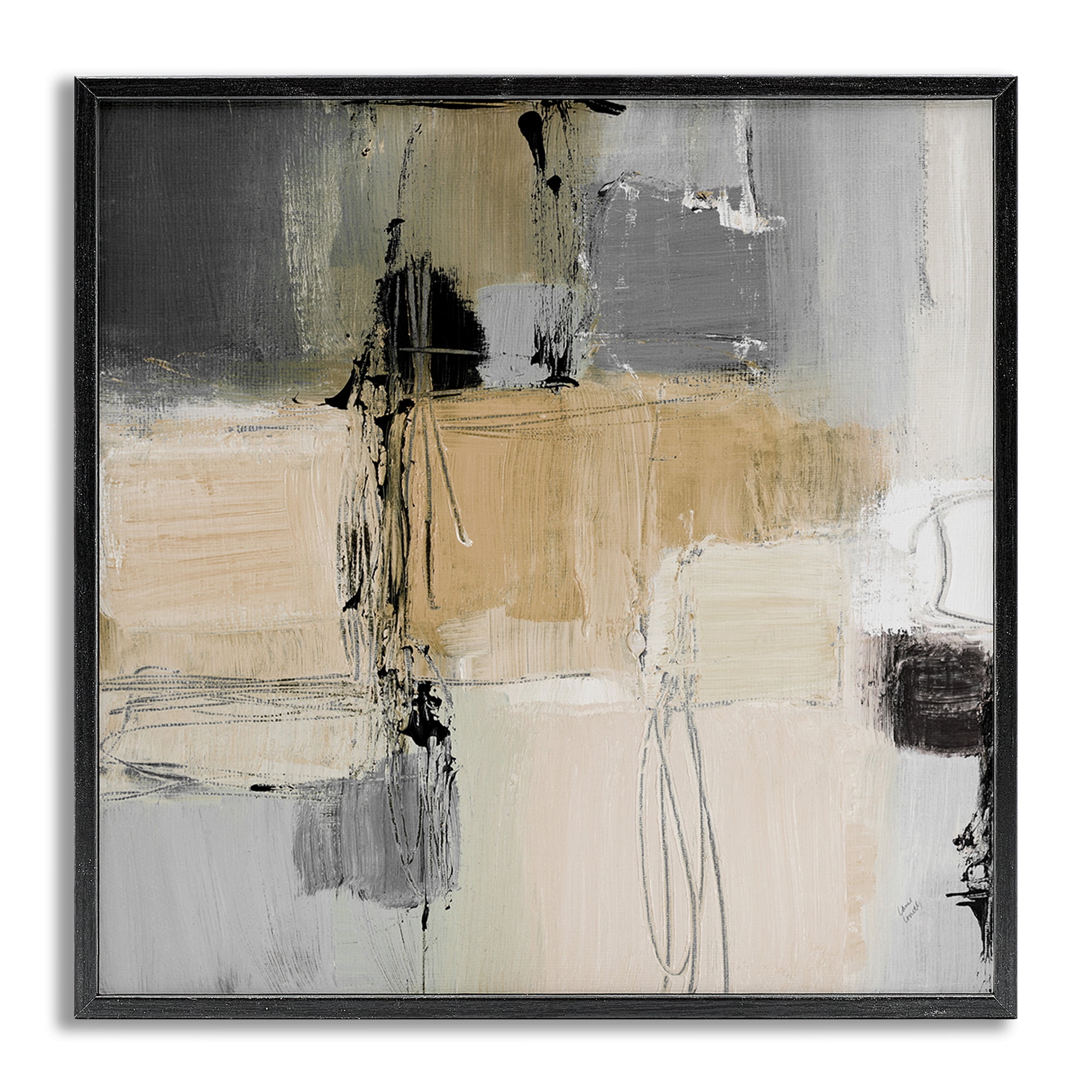Stupell Industries Tan & Grey Rustic Collage Abstract Painting Gray Framed Art Print Wall Art, 24 x 24