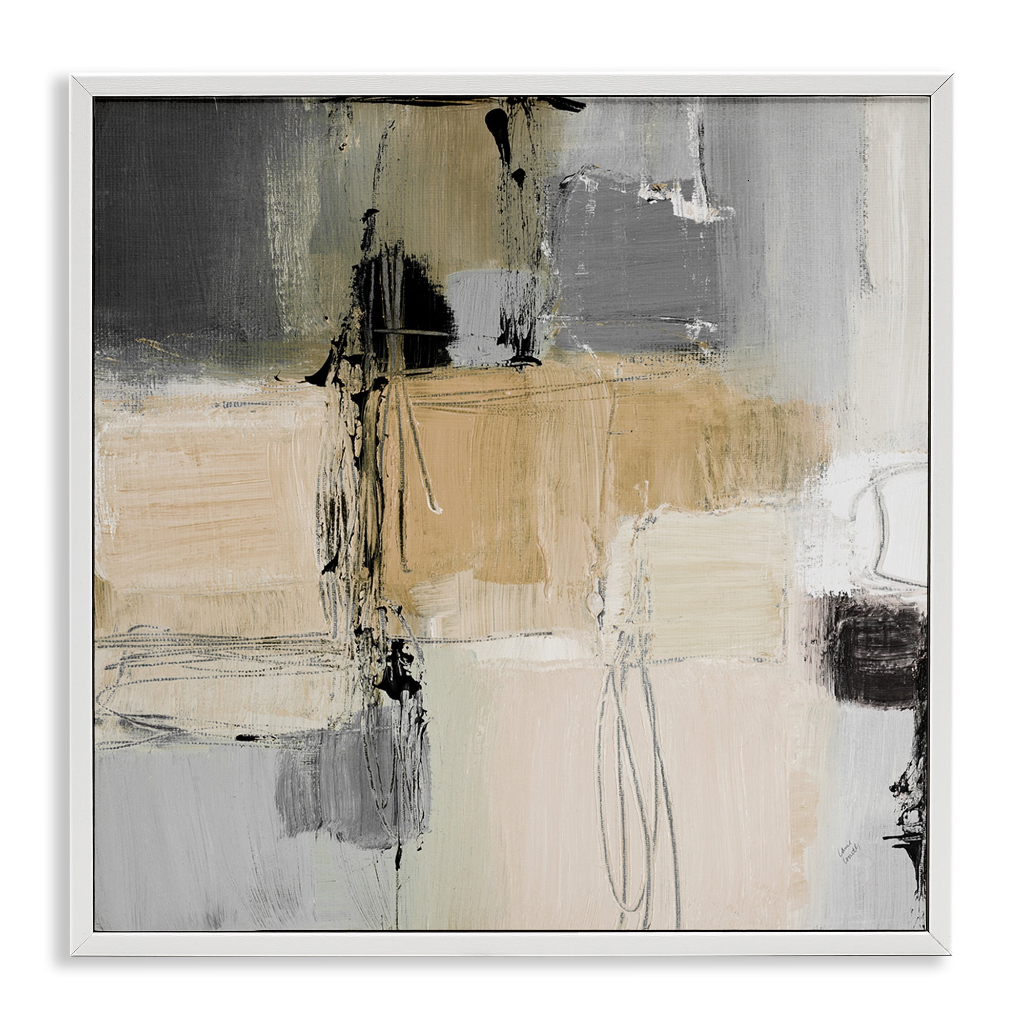 Stupell Industries Tan & Grey Rustic Collage Abstract Painting White Framed Art Print Wall Art, 24 x 24