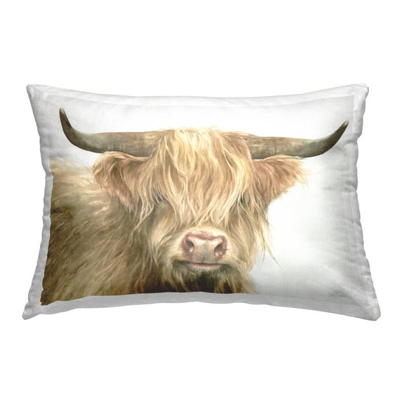 Stupell Industries Tan Highland Cow Decorative Printed Throw Pillow, 14 x 20