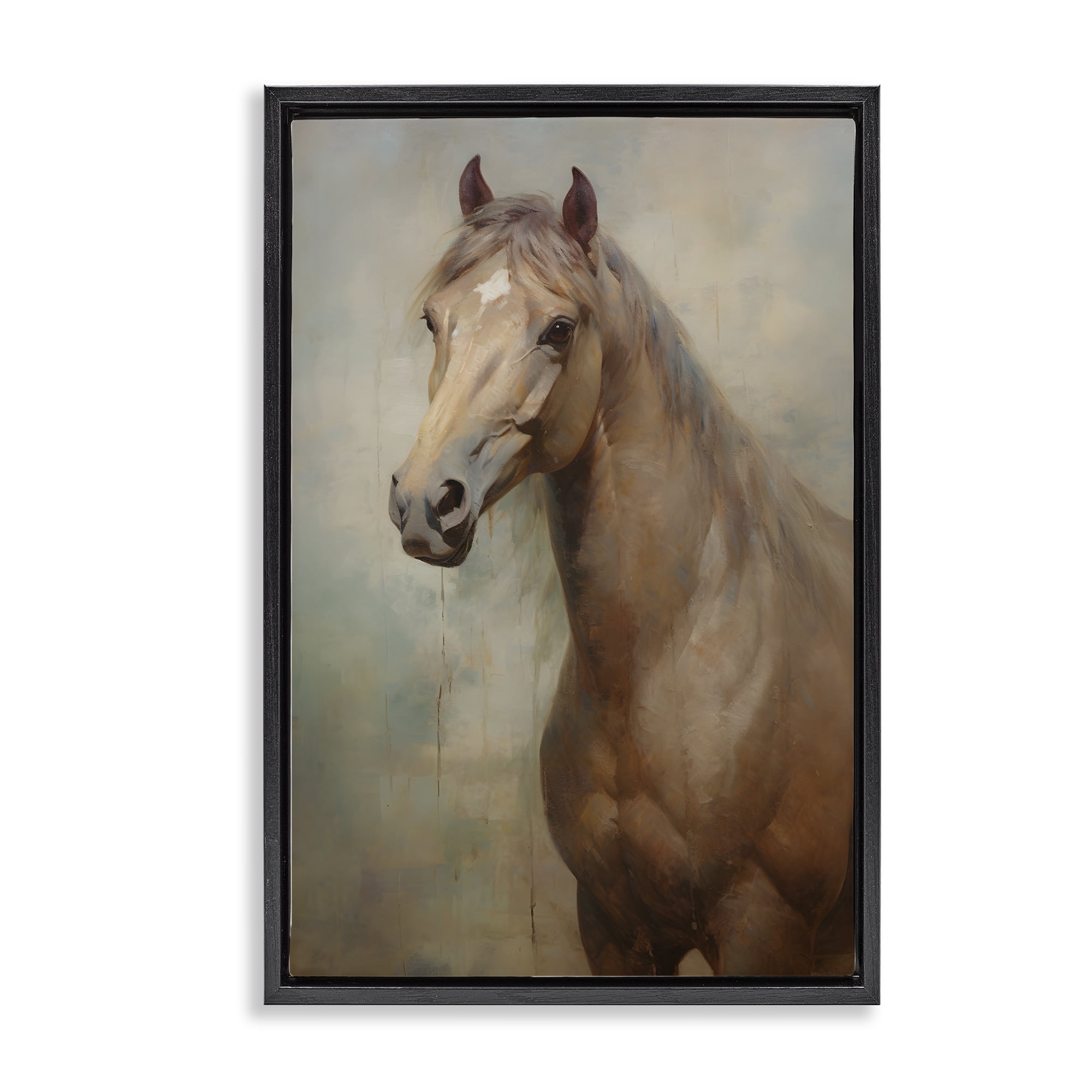 Stupell Industries Tan Horse Visage Animals & Insects Painting Black Floater Framed Canvas Art Print Wall Art, 21 x 31