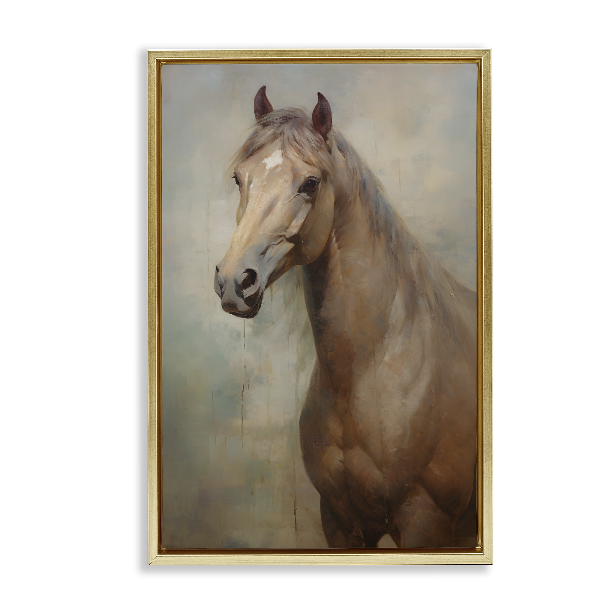 Stupell Industries Tan Horse Visage Animals & Insects Painting Gold Floater Framed Canvas Art Print Wall Art, 21 x 31