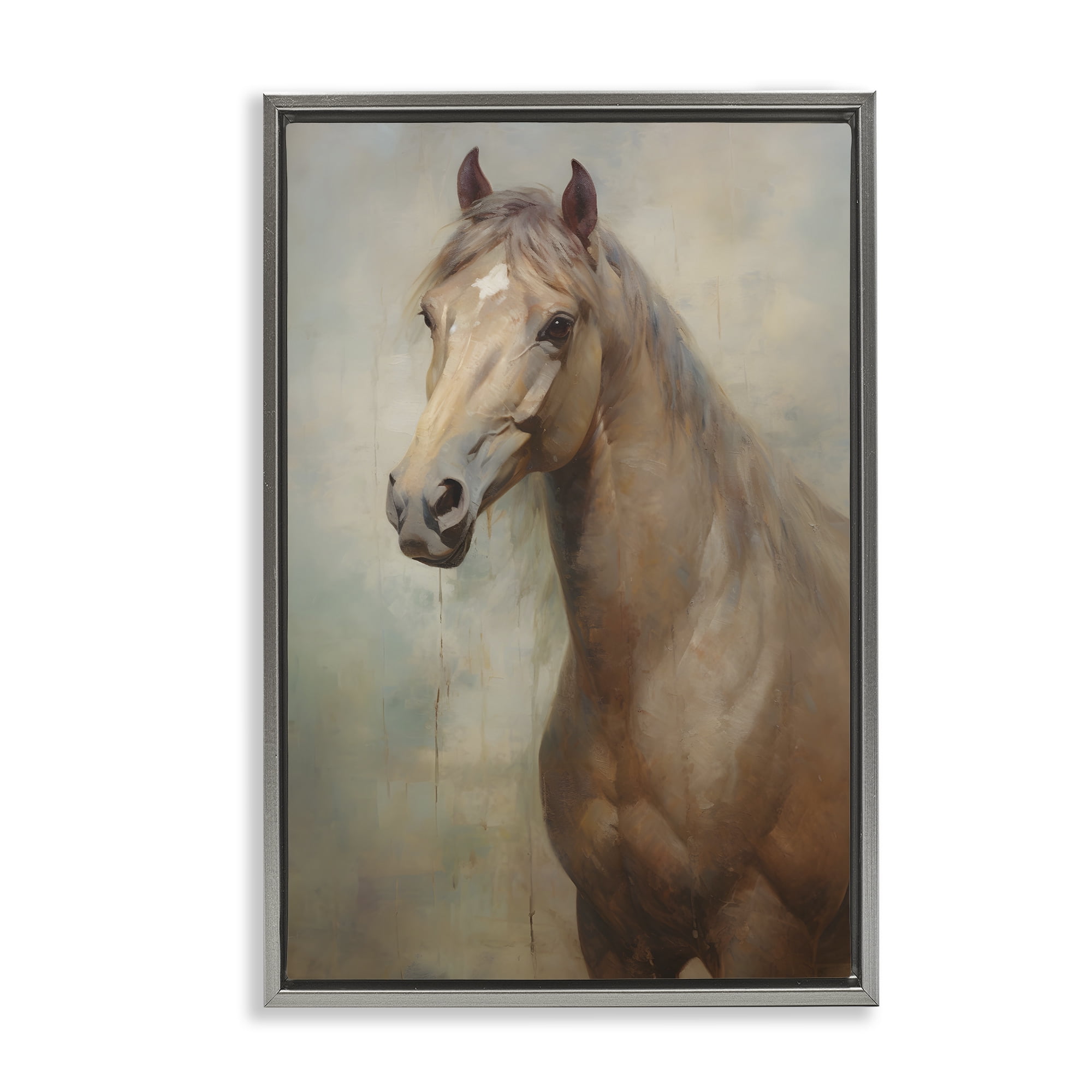 Stupell Industries Tan Horse Visage Animals & Insects Painting Gray Floater Framed Canvas Art Print Wall Art, 21 x 31