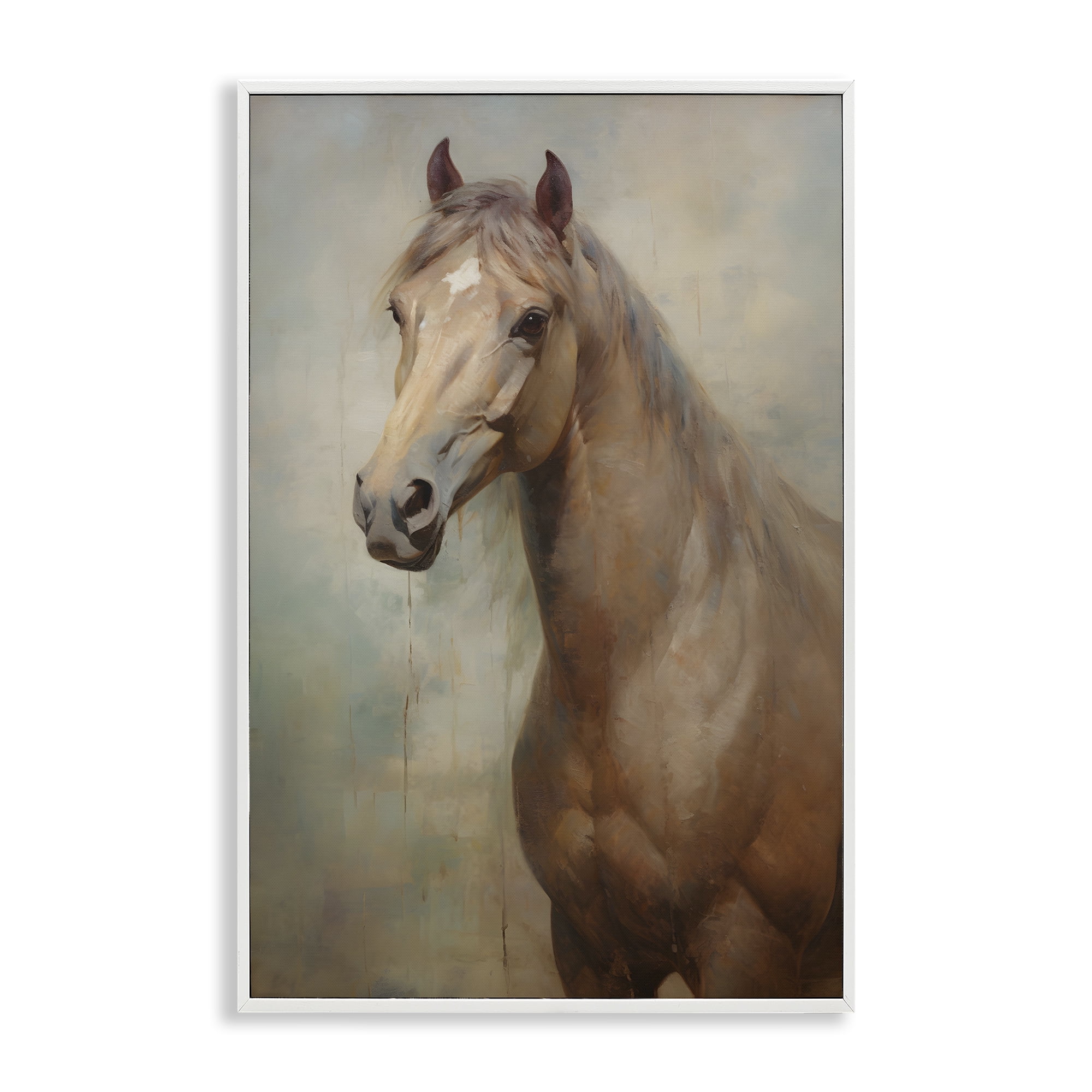 Stupell Industries Tan Horse Visage Animals & Insects Painting White Framed Art Print Wall Art, 12 x 18
