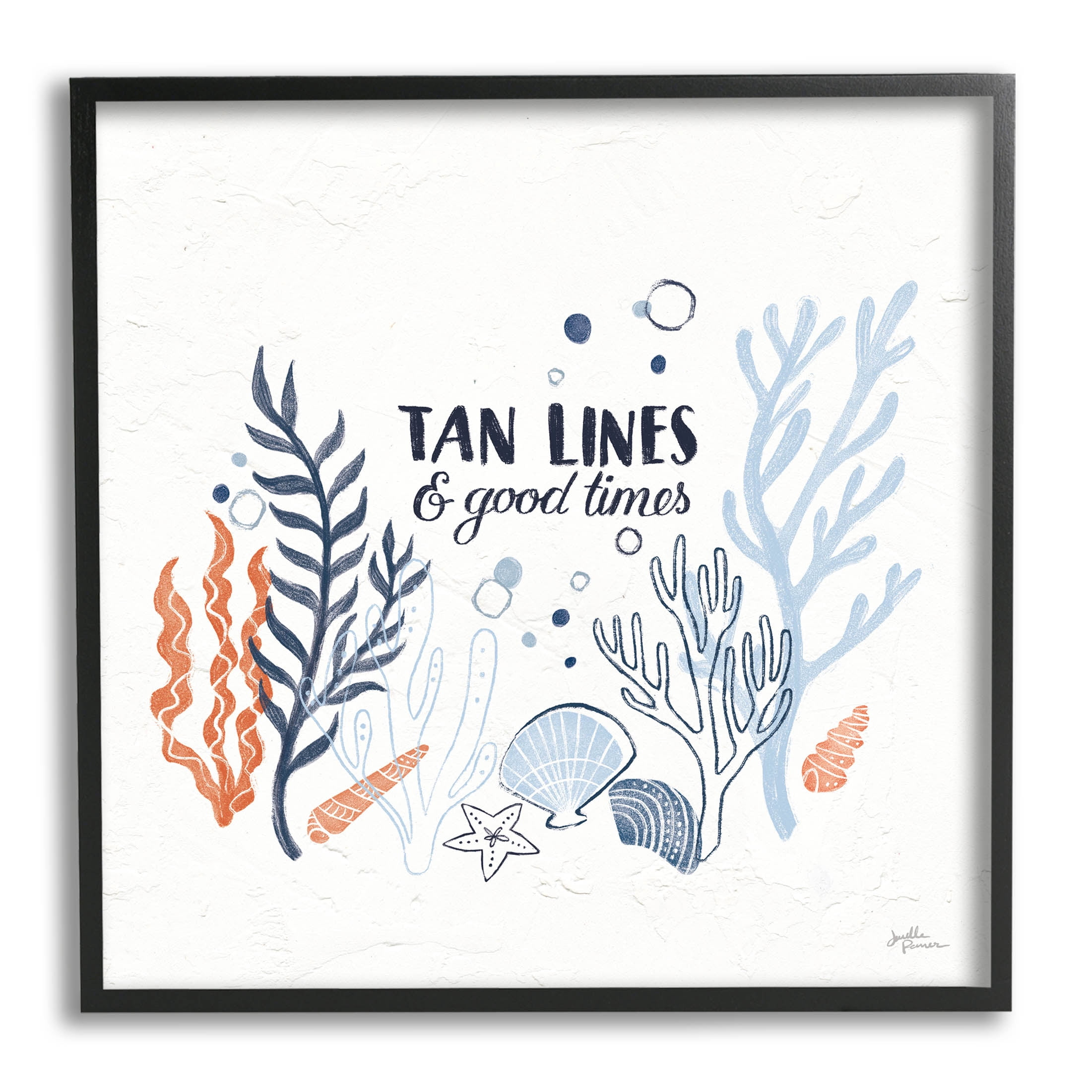 Stupell Industries Tan Lines & Good Times Beach Quote Graphic Art Black Framed Art Print Wall Art, Design by Janelle Penner