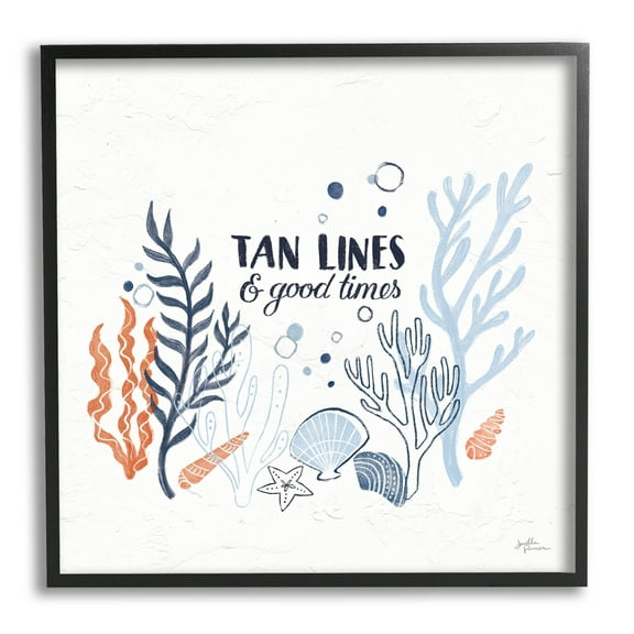 Stupell Industries Tan Lines & Good Times Beach Quote Graphic Art Black Framed Art Print Wall Art, Design by Janelle Penner