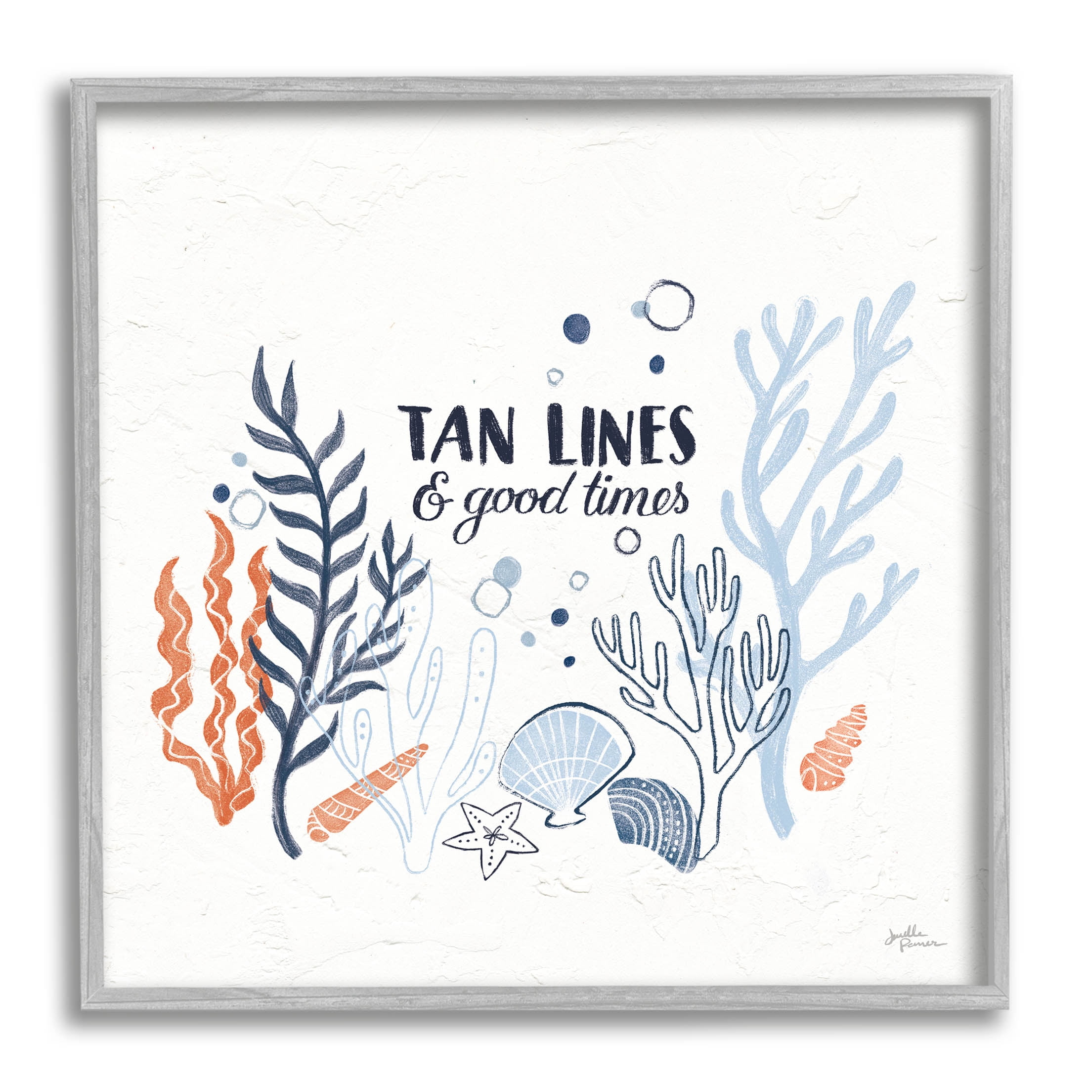 Stupell Industries Tan Lines & Good Times Beach Quote Graphic Art Gray Framed Art Print Wall Art, Design by Janelle Penner
