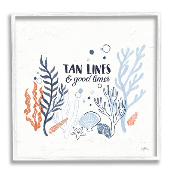 Stupell Industries Tan Lines & Good Times Beach Quote Graphic Art White Framed Art Print Wall Art, Design by Janelle Penner