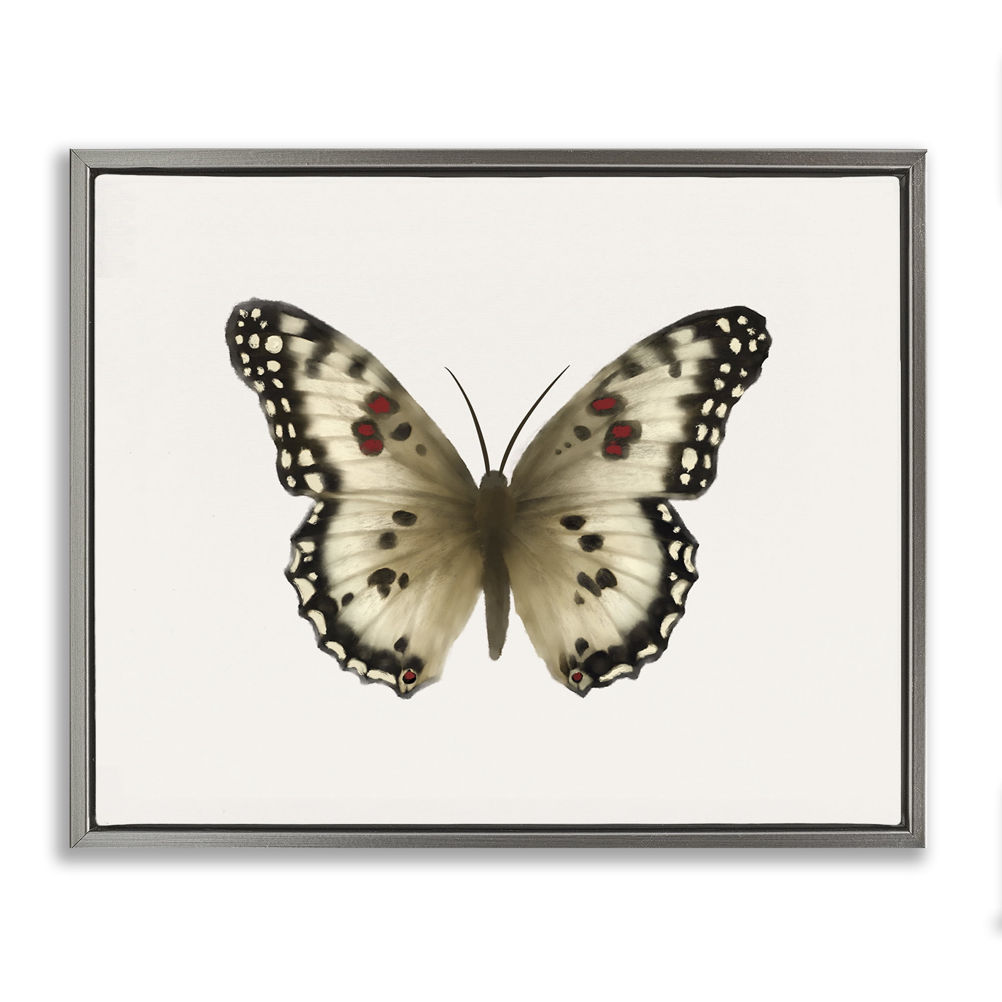 Stupell Industries Tan Symmetrical Butterfly Animals Painting Gray Floater Framed Canvas Art Print Wall Art, 31 x 25