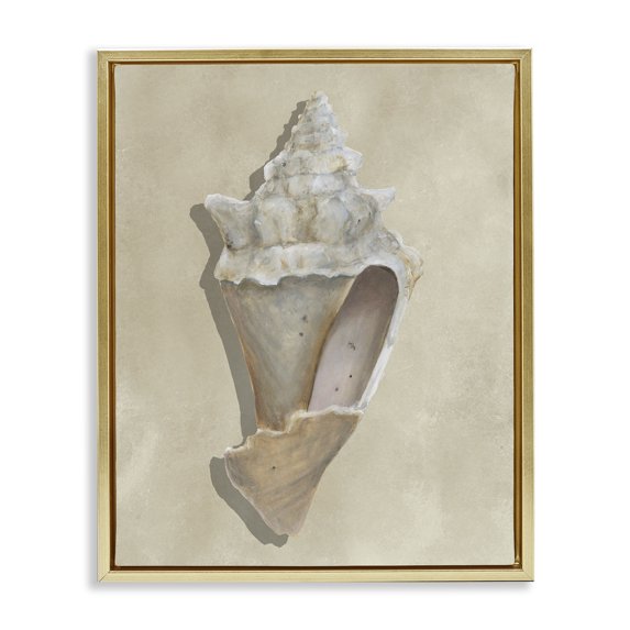 Stupell Industries Coastal Tan Toned Conch Shell Gold Floating Frame Canvas Art, 17 x 21, by Michael Willett
