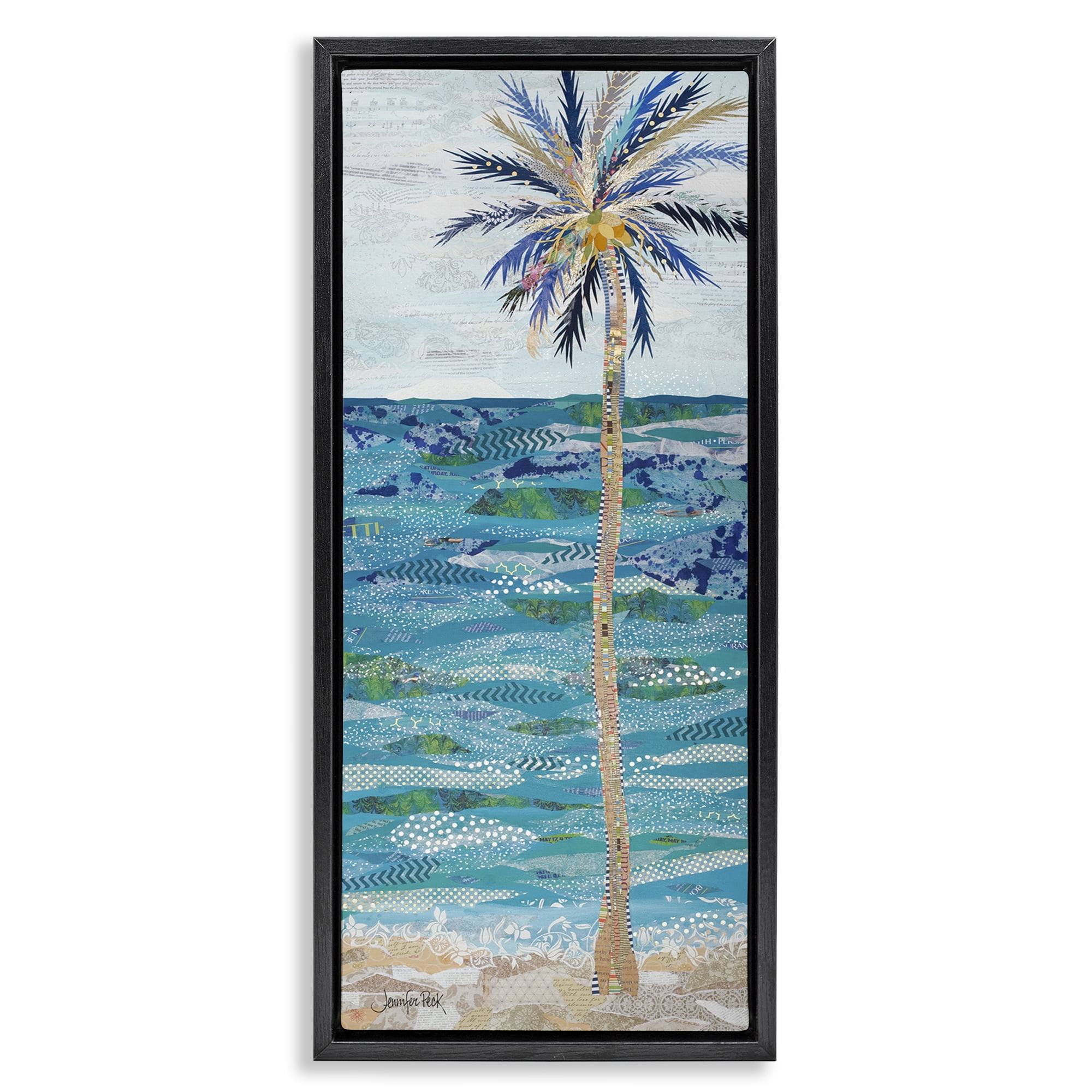 Stupell Industries Tangled in Blue Collage Coastal Painting Black Floater Framed Canvas Art Print Wall Art, 11 x 25