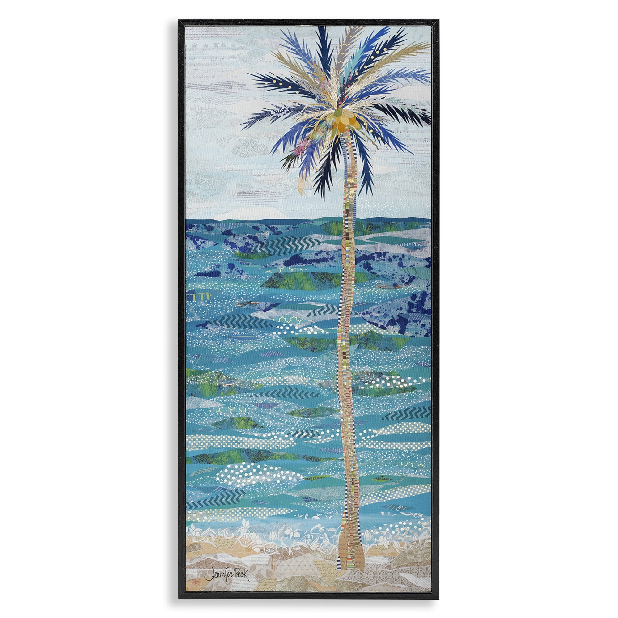 Stupell Industries Tangled in Blue Collage Coastal Painting Black Framed Art Print Wall Art, 10 x 24