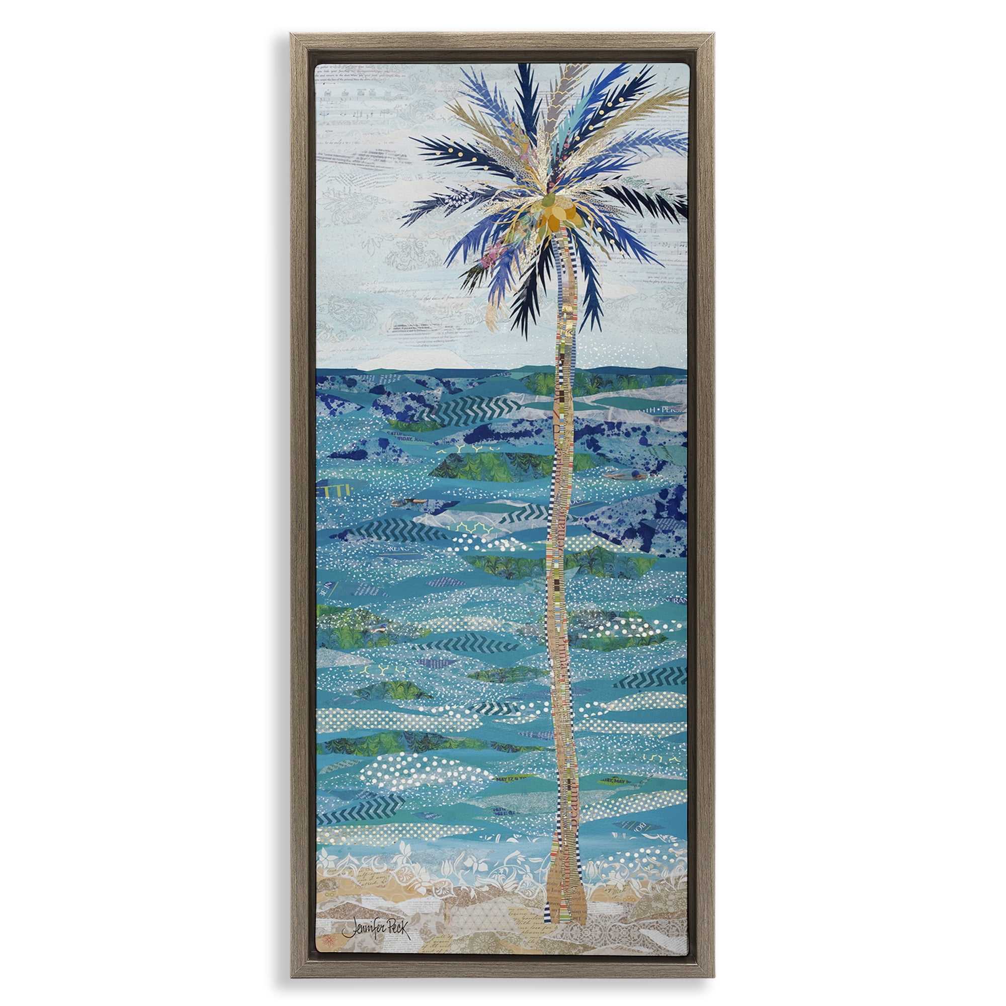 Stupell Industries Tangled in Blue Collage Coastal Painting Brown Floater Framed Canvas Art Print Wall Art, 11 x 25