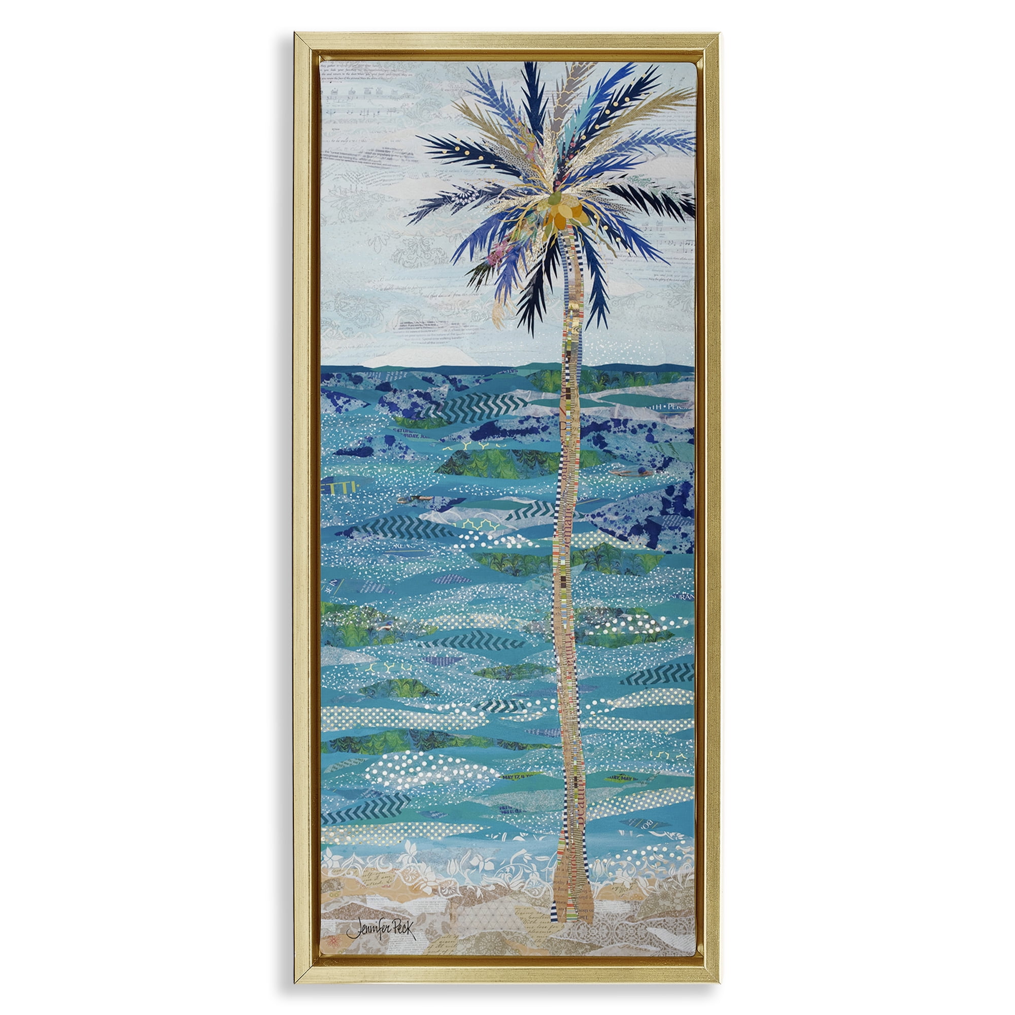 Stupell Industries Tangled in Blue Collage Coastal Painting Gold Floater Framed Canvas Art Print Wall Art, 15 x 31