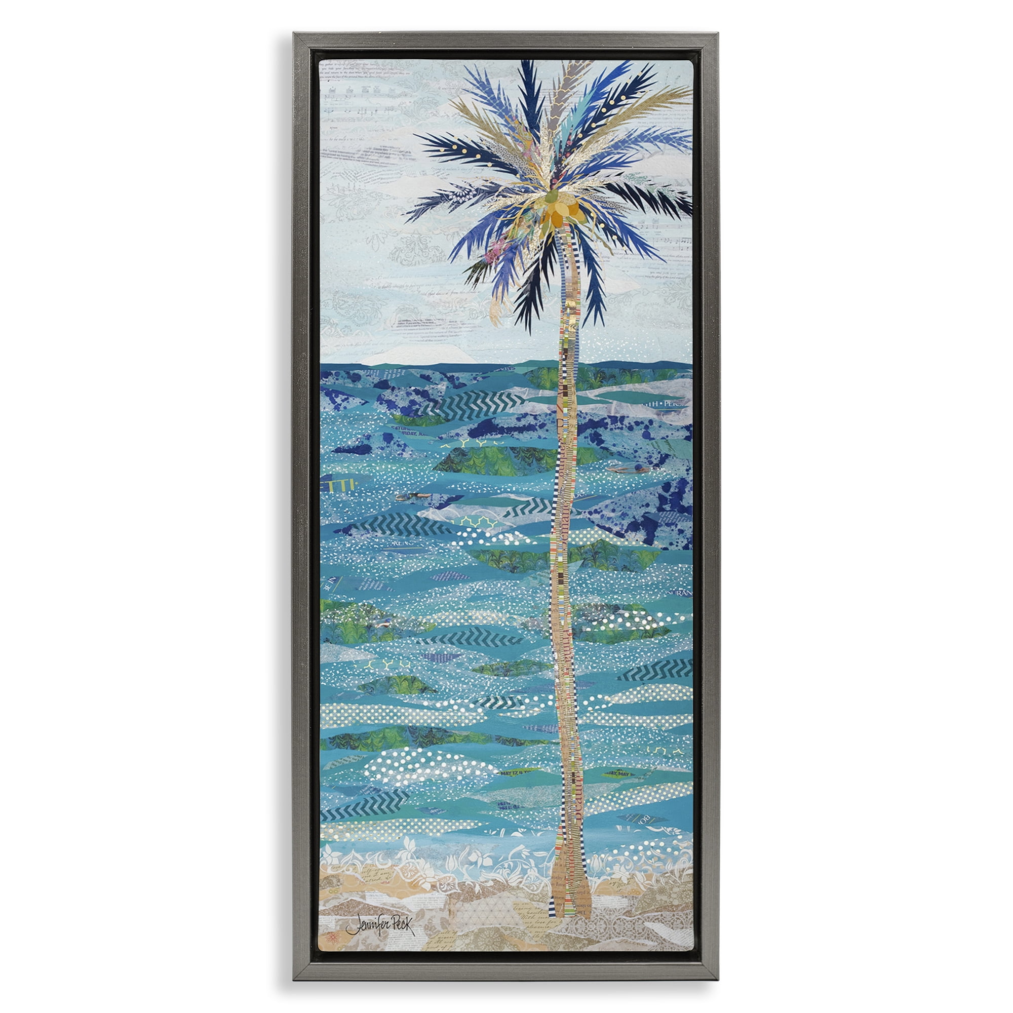 Stupell Industries Tangled in Blue Collage Coastal Painting Gray Floater Framed Canvas Art Print Wall Art, 11 x 25