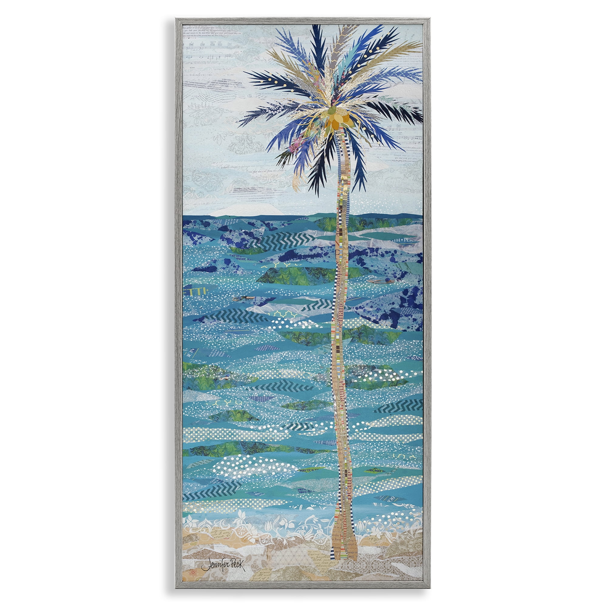 Stupell Industries Tangled in Blue Collage Coastal Painting Gray Framed Art Print Wall Art, 13 x 30