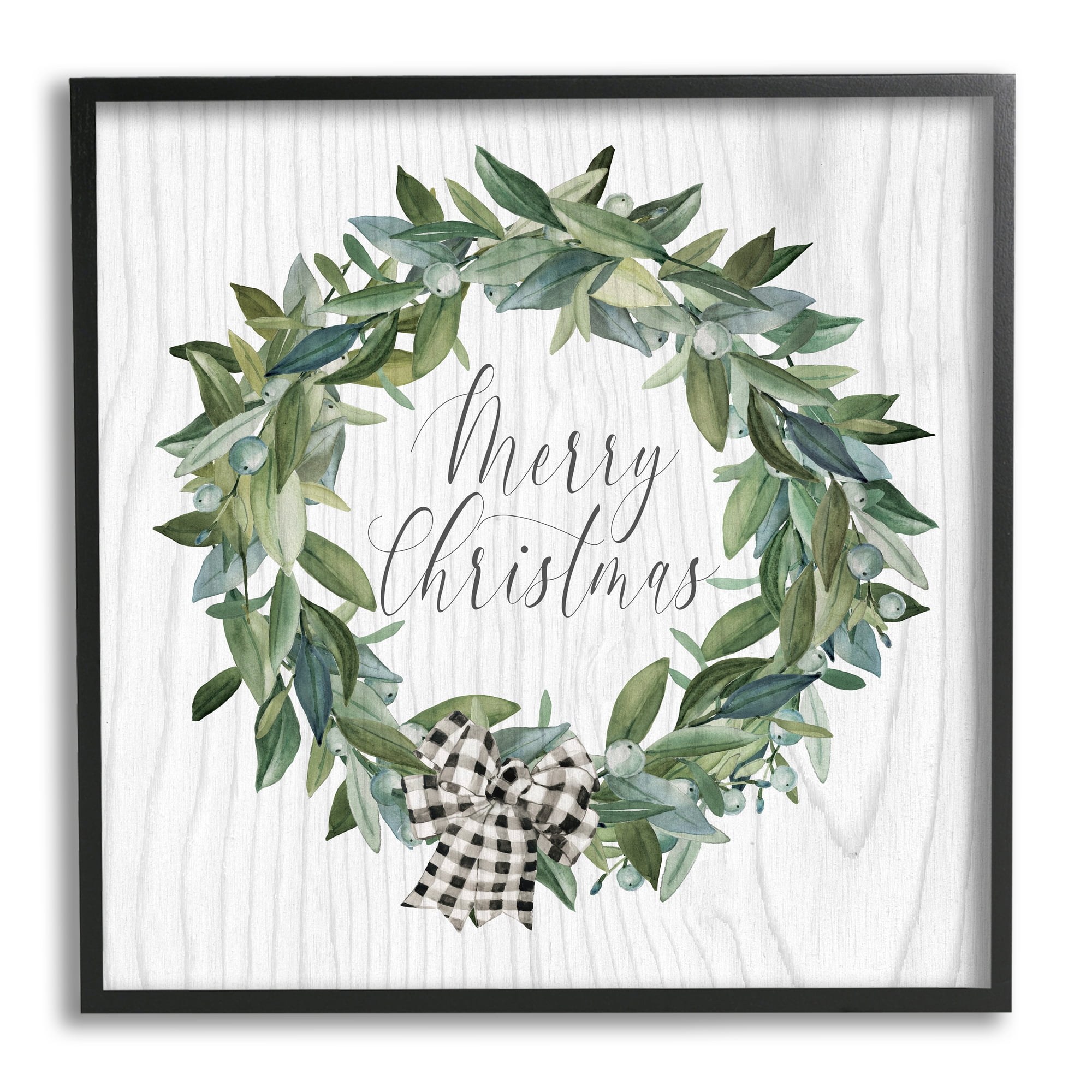 Stupell Industries Tartan Bow Wreath Holiday Painting Black Framed Art Print Wall Art, 24 x 24