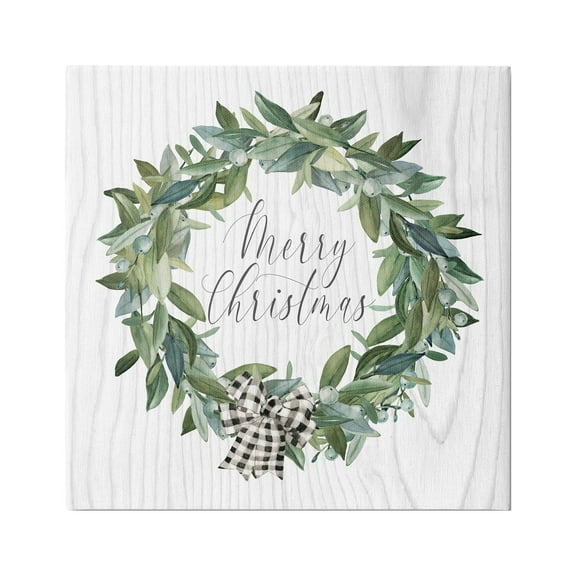 Stupell Industries Tartan Bow Wreath Holiday Painting Gallery Wrapped Canvas Print Wall Art, 17 x 17