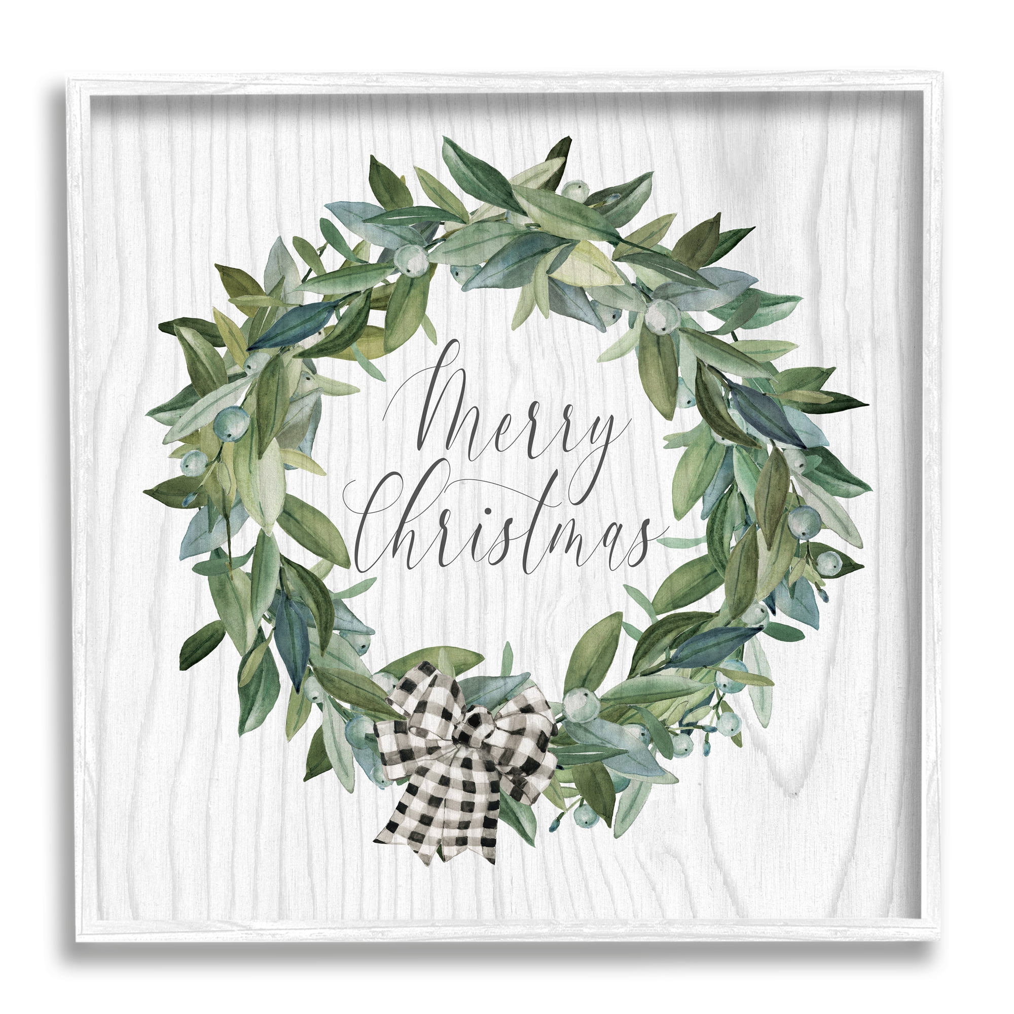 Stupell Industries Tartan Bow Wreath Holiday Painting White Framed Art Print Wall Art, 24 x 24