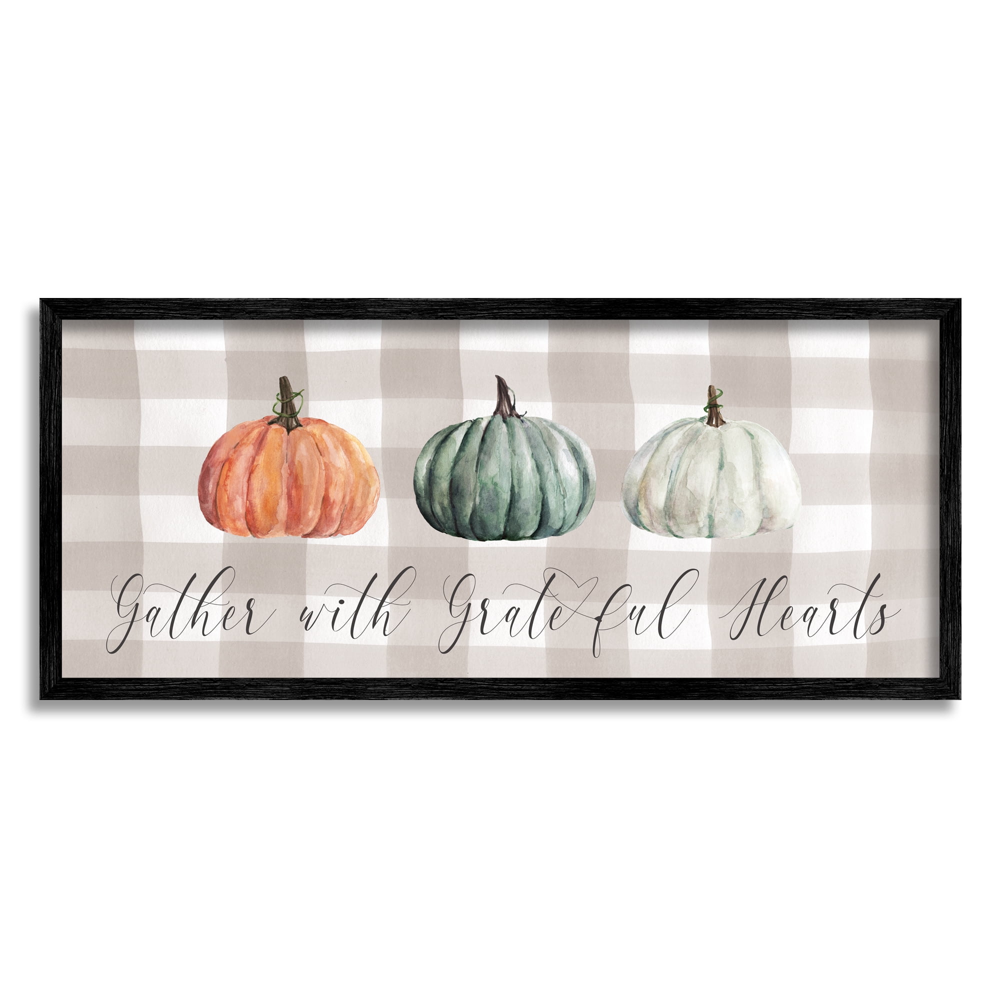 Stupell Industries Tartan Gather Fall Phrase Holiday Painting Black Framed Art Print Wall Art, 30 x 13
