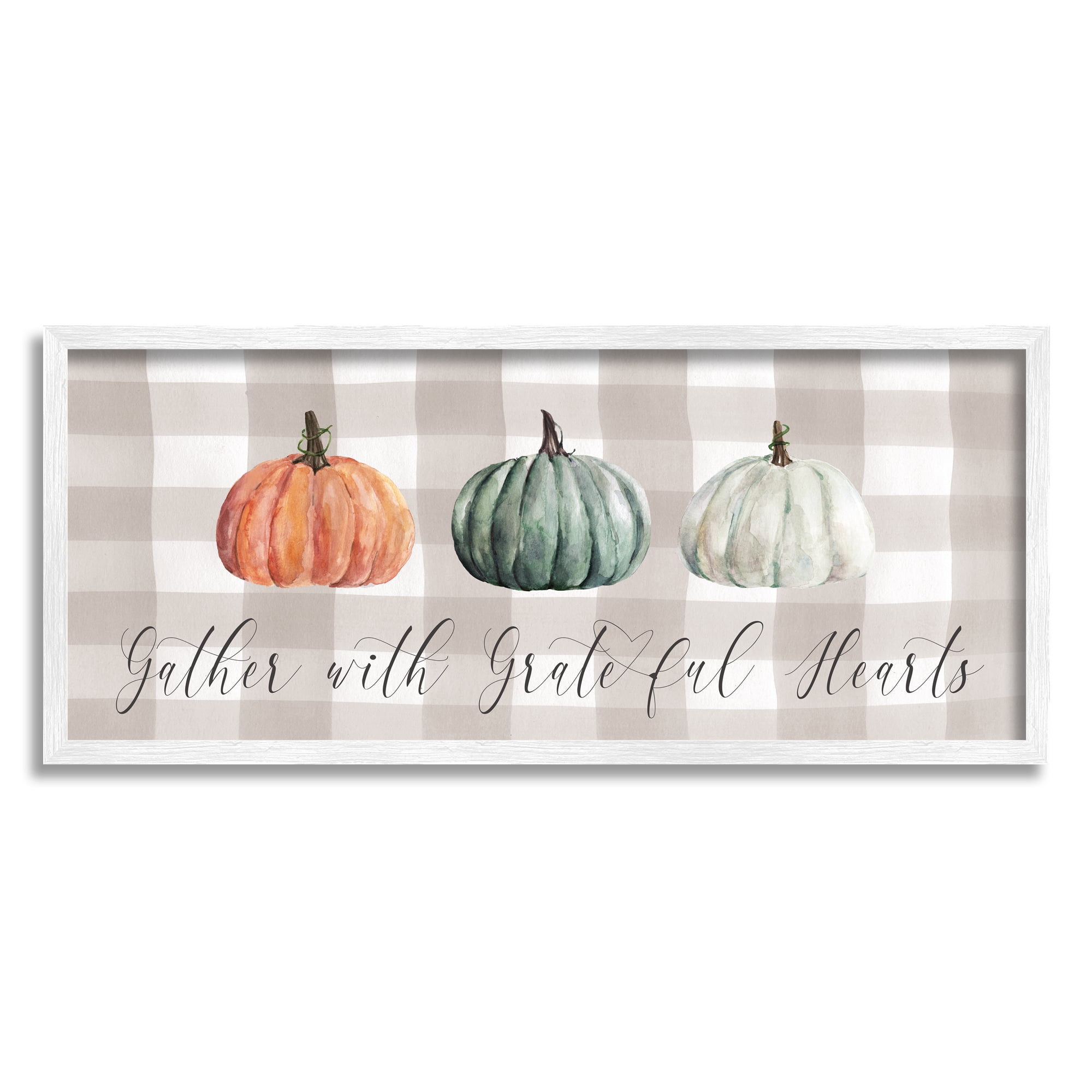 Stupell Industries Tartan Gather Fall Phrase Holiday Painting White Framed Art Print Wall Art, 24 x 10