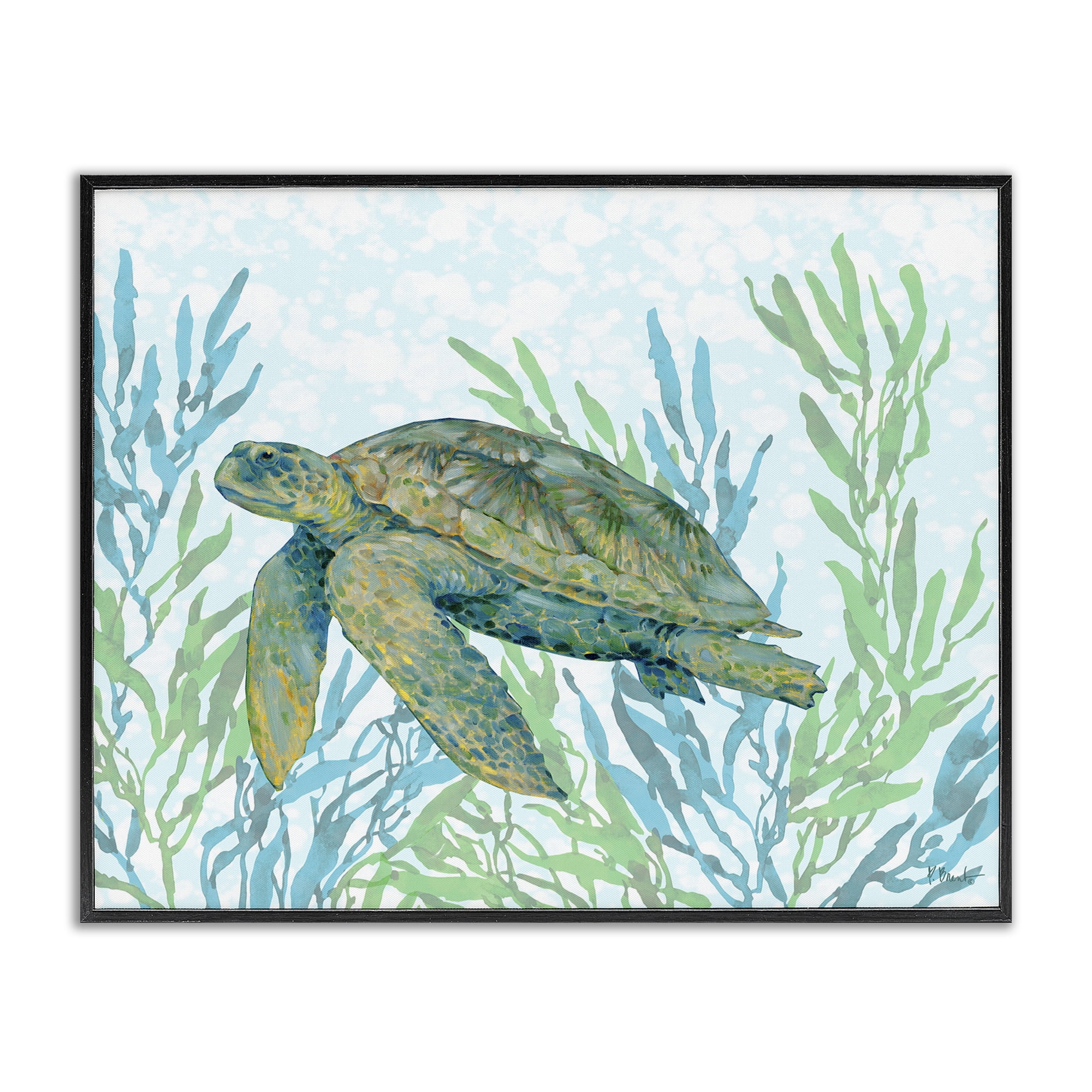 Stupell Industries Tasman Turtle in Seagrass Black Framed Giclee Art, design by Paul Brent