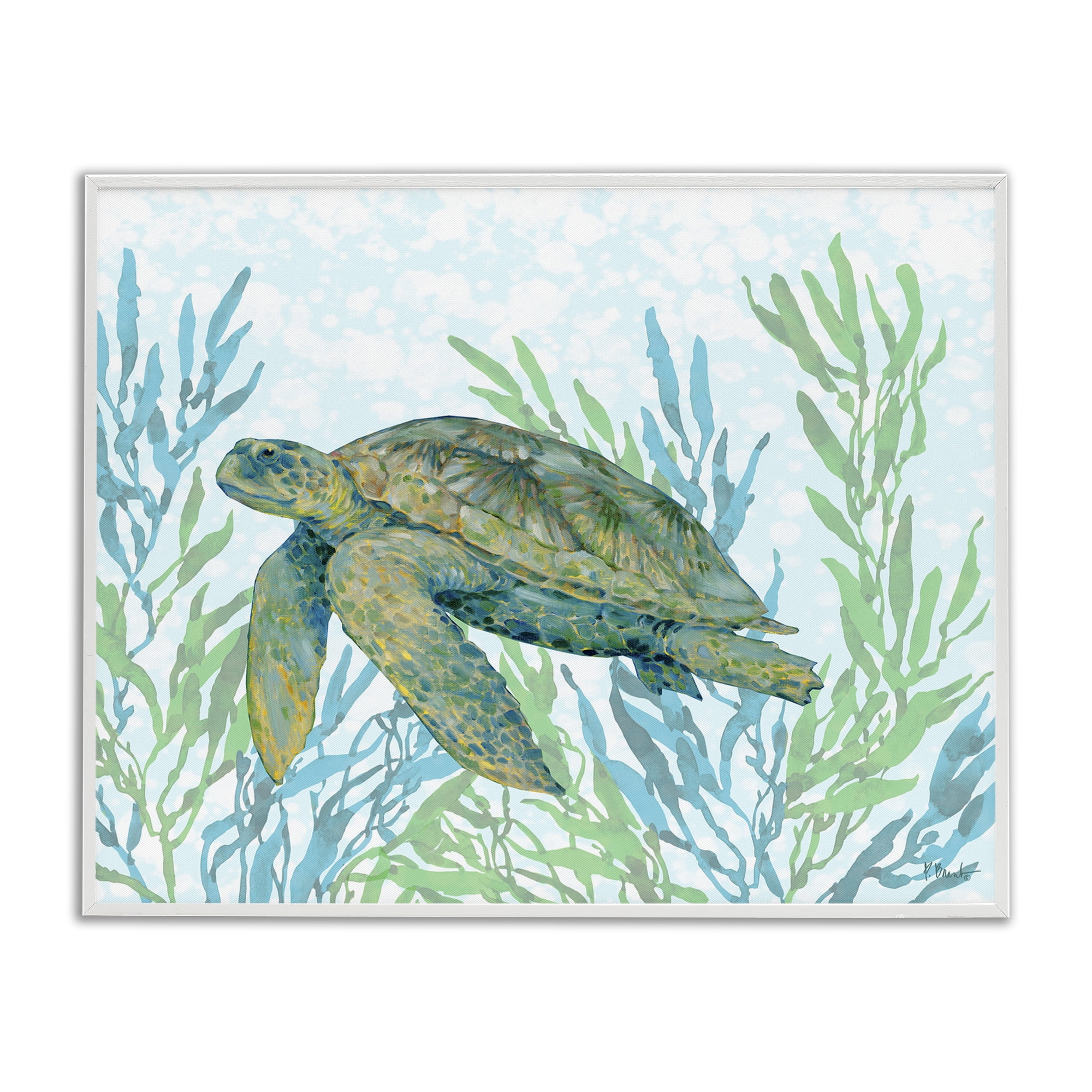 Stupell Industries Tasman Turtle in Seagrass White Framed Giclee Art, design by Paul Brent
