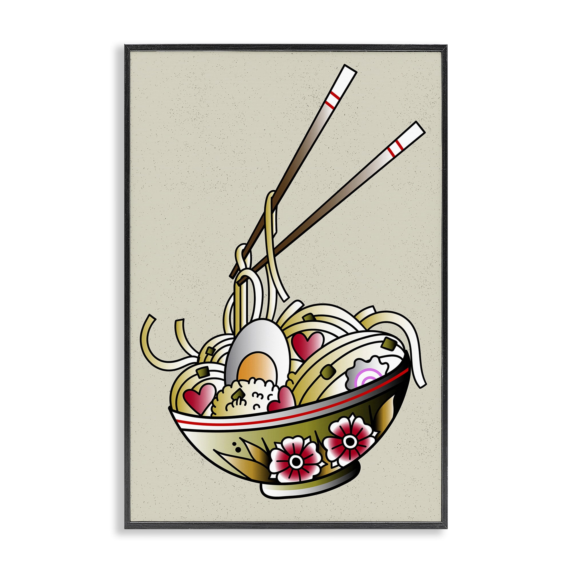 Stupell Industries Tattoo Style Ramen Bowl Food & Beverage Painting Black Framed Art Print Wall Art, 16 x 24