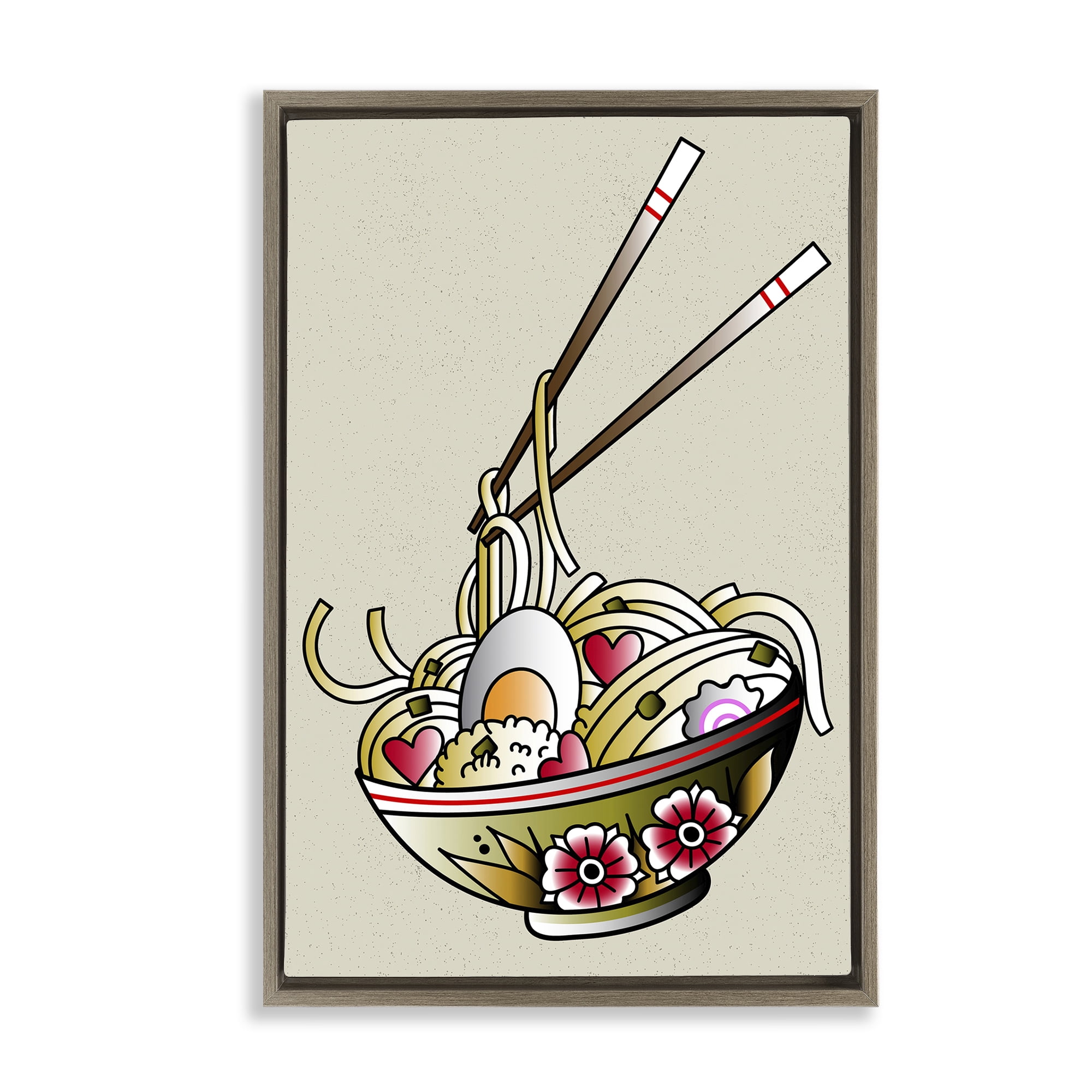 Stupell Industries Tattoo Style Ramen Bowl Food & Beverage Painting Brown Floater Framed Canvas Art Print Wall Art, 21 x 31
