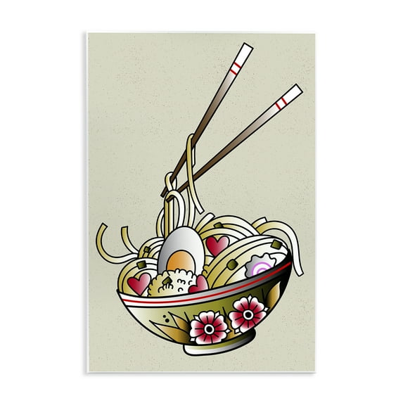 Stupell Industries Tattoo Style Ramen Bowl Food & Beverage Painting Unframed Art Print Wall Art, 13 x 19