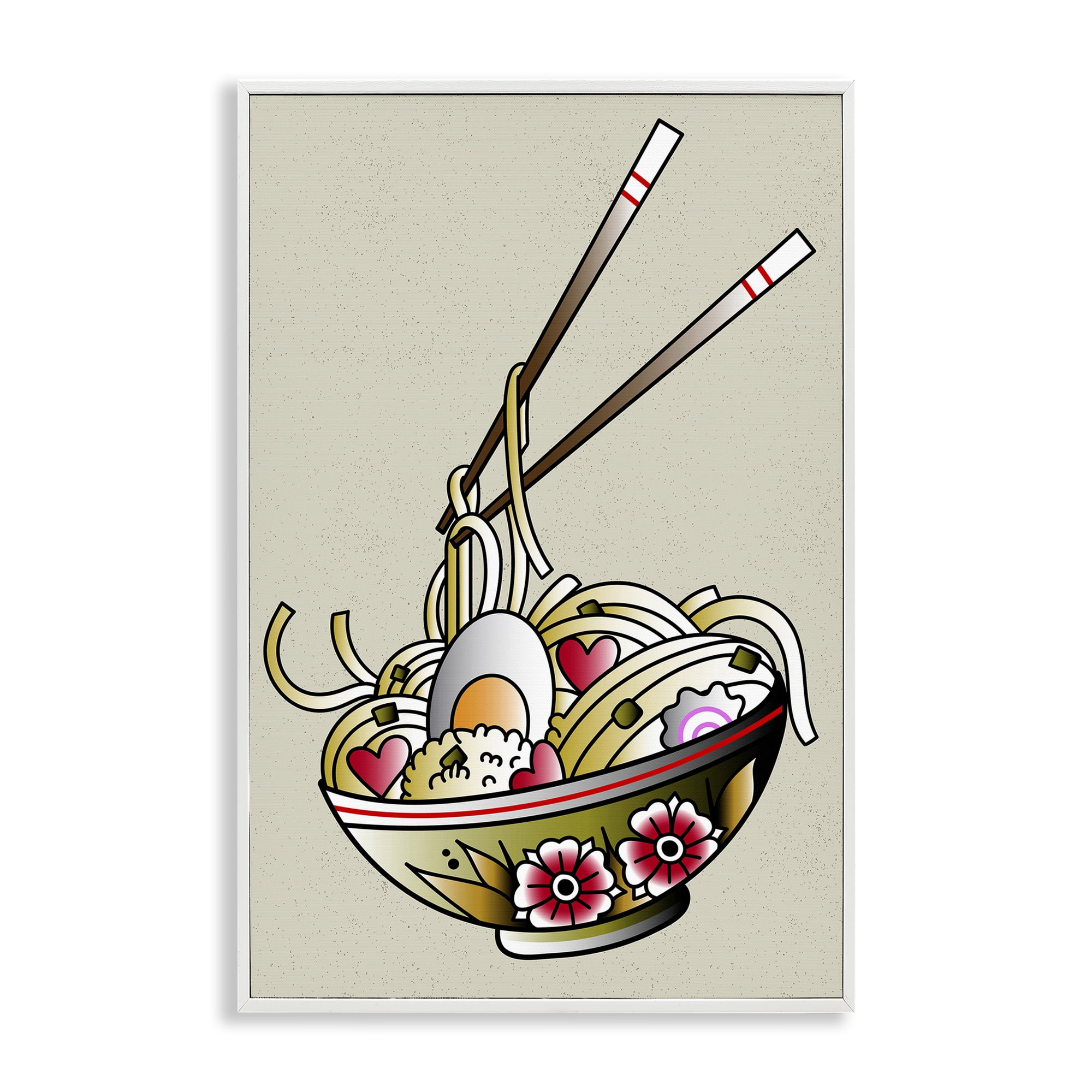 Stupell Industries Tattoo Style Ramen Bowl Food & Beverage Painting White Framed Art Print Wall Art, 16 x 24