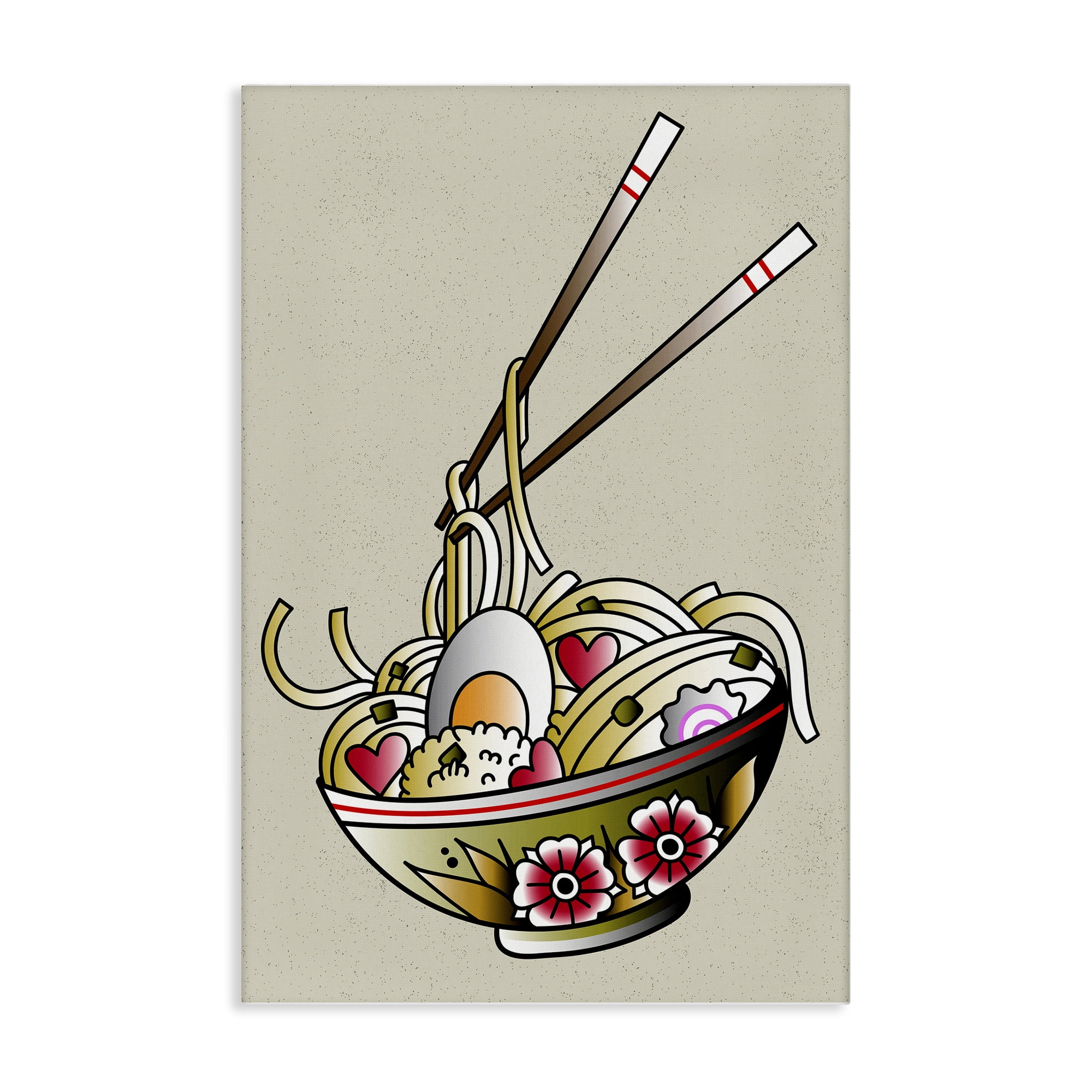 Stupell Industries Tattoo Style Ramen Bowl Food & Beverage Painting Wrapped Canvas Art Print Wall Art, 24 x 36