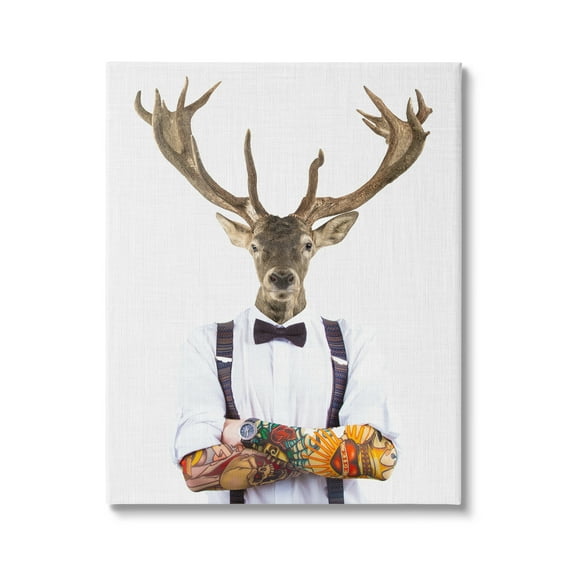 Stupell Industries Tattooed Hipster Deer Antlers Suspenders Bowtie Outfit Canvas Wall Art, 24 x 30, Design by Tai Prints