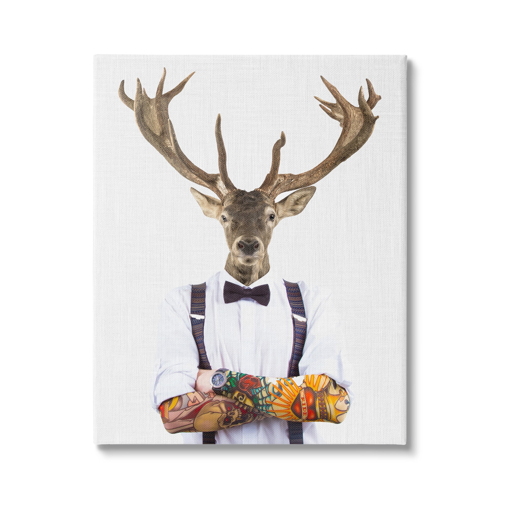 Stupell Industries Tattooed Hipster Deer Antlers Suspenders Bowtie Outfit Canvas Wall Art, 36 x 48, Design by Tai Prints