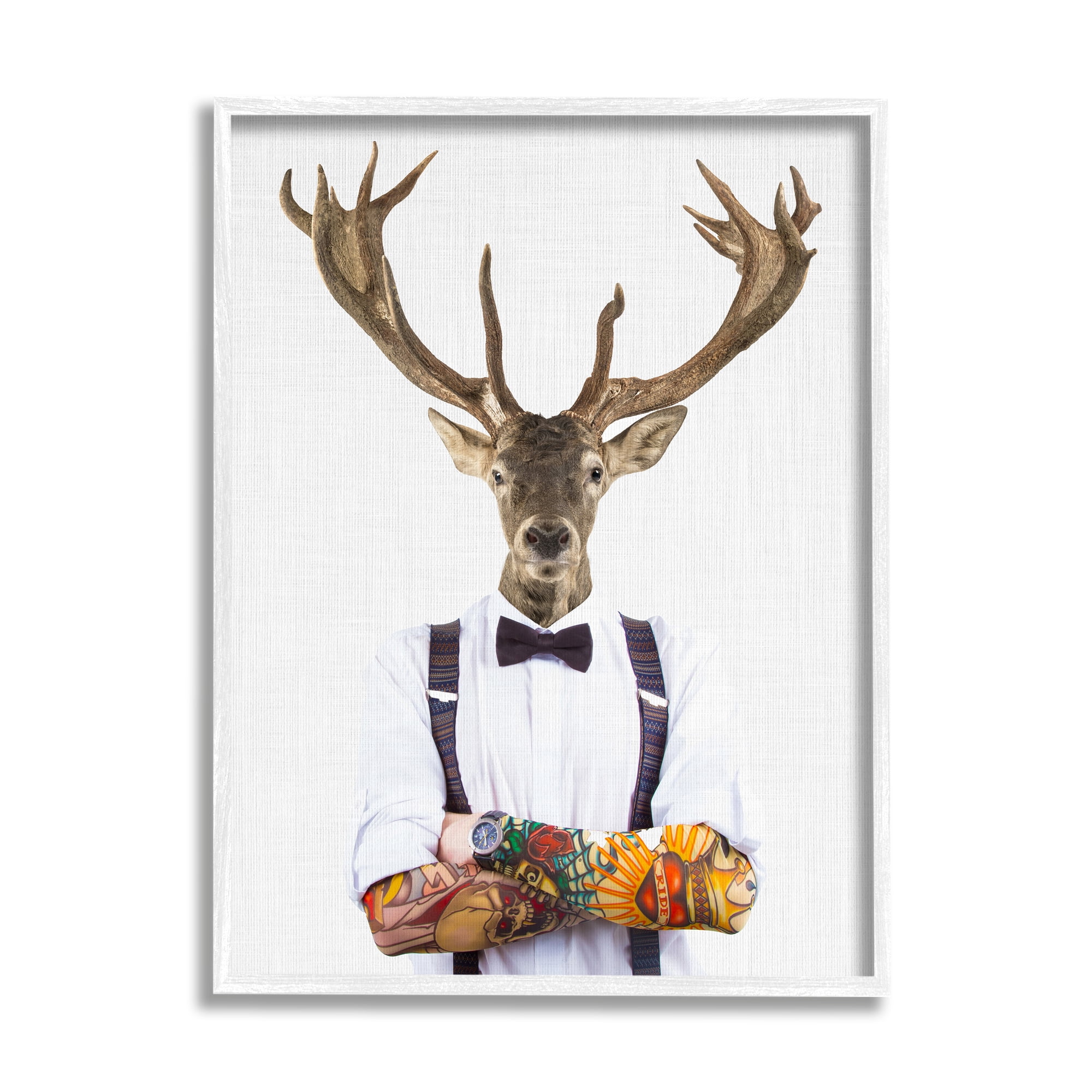 Stupell Industries Tattooed Hipster Deer Antlers Suspenders Bowtie Outfit Framed Wall Art, 16 x 20, Design by Tai Prints
