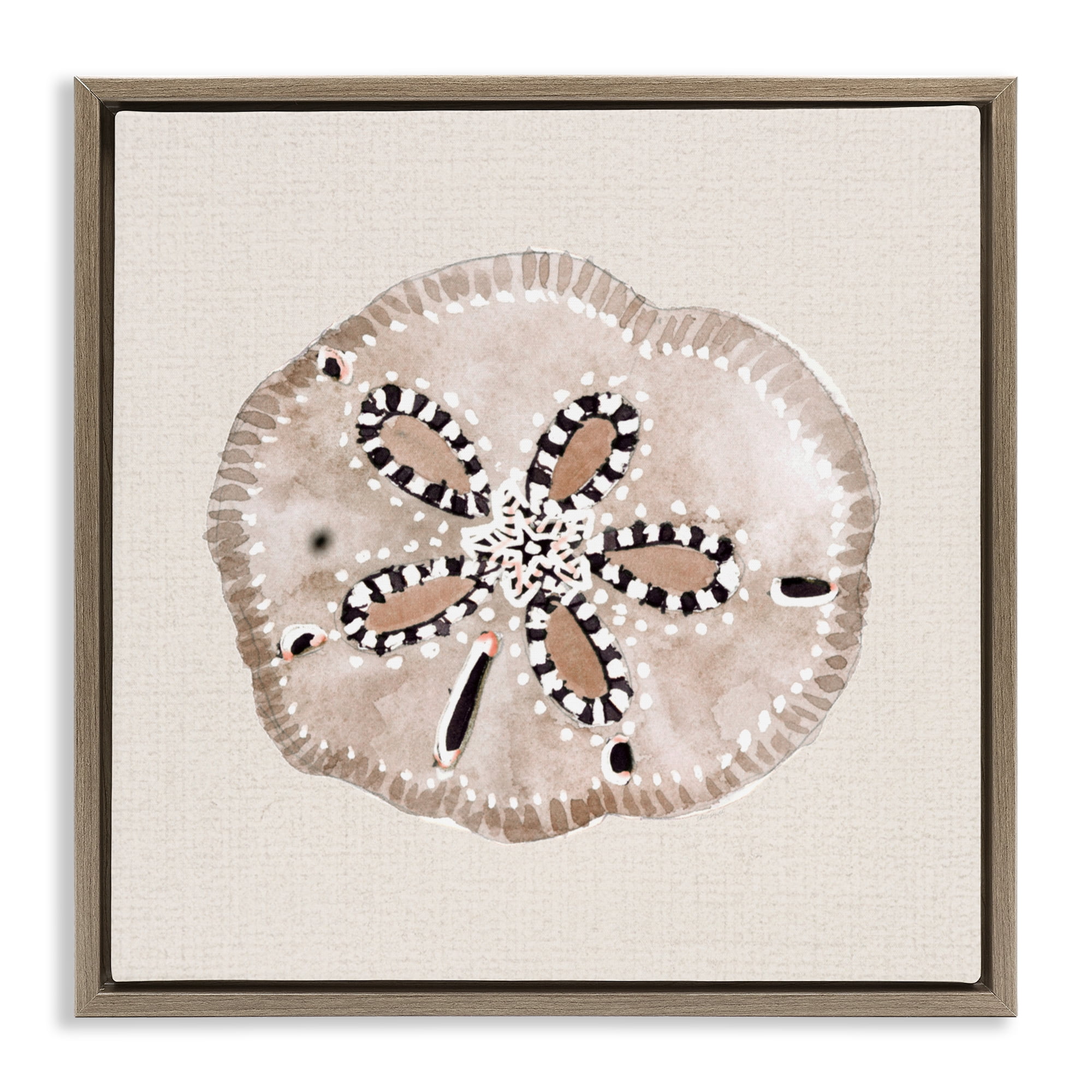 Stupell Industries Taupe & Beige Sand Dollar Brown Framed Floater Canvas Wall Art, design by Lanie Loreth