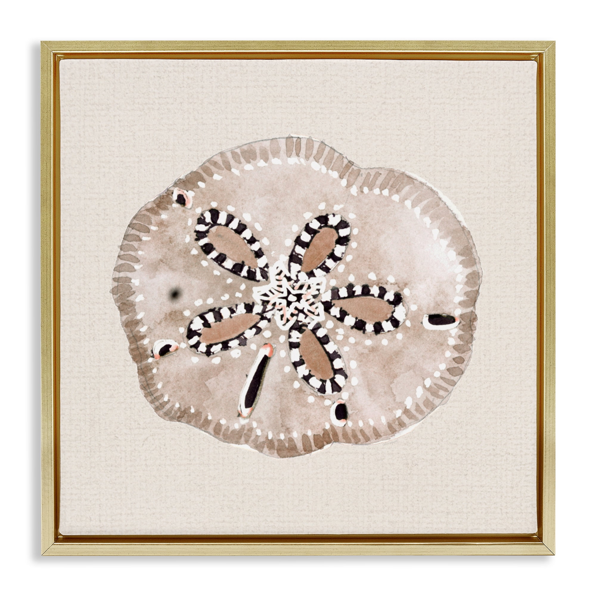 Stupell Industries Taupe & Beige Sand Dollar Gold Framed Floater Canvas Wall Art, design by Lanie Loreth