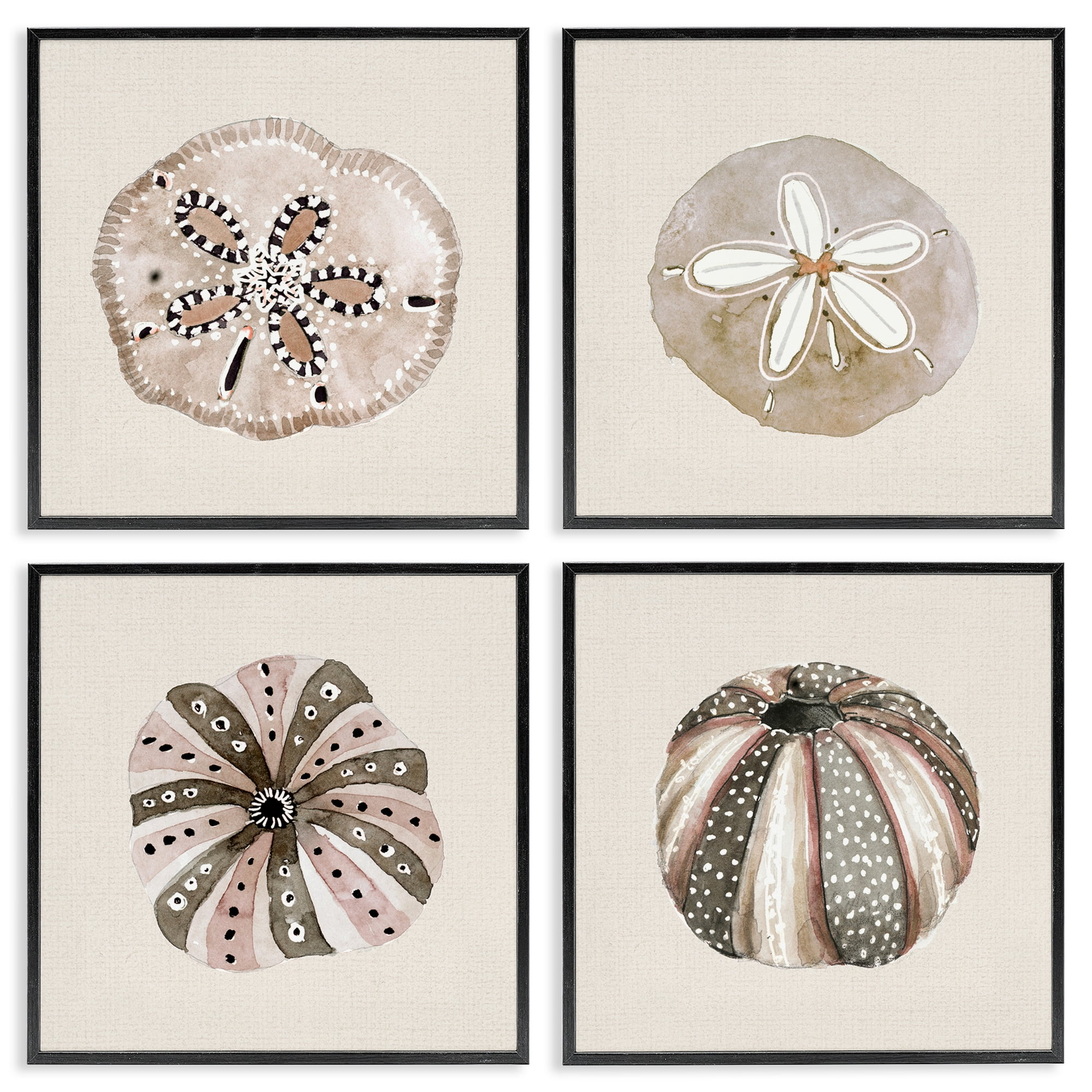 Stupell Industries Taupe & Beige Sea Creatures 4 Piece Black Framed Giclee Art Set, design by Lanie Loreth