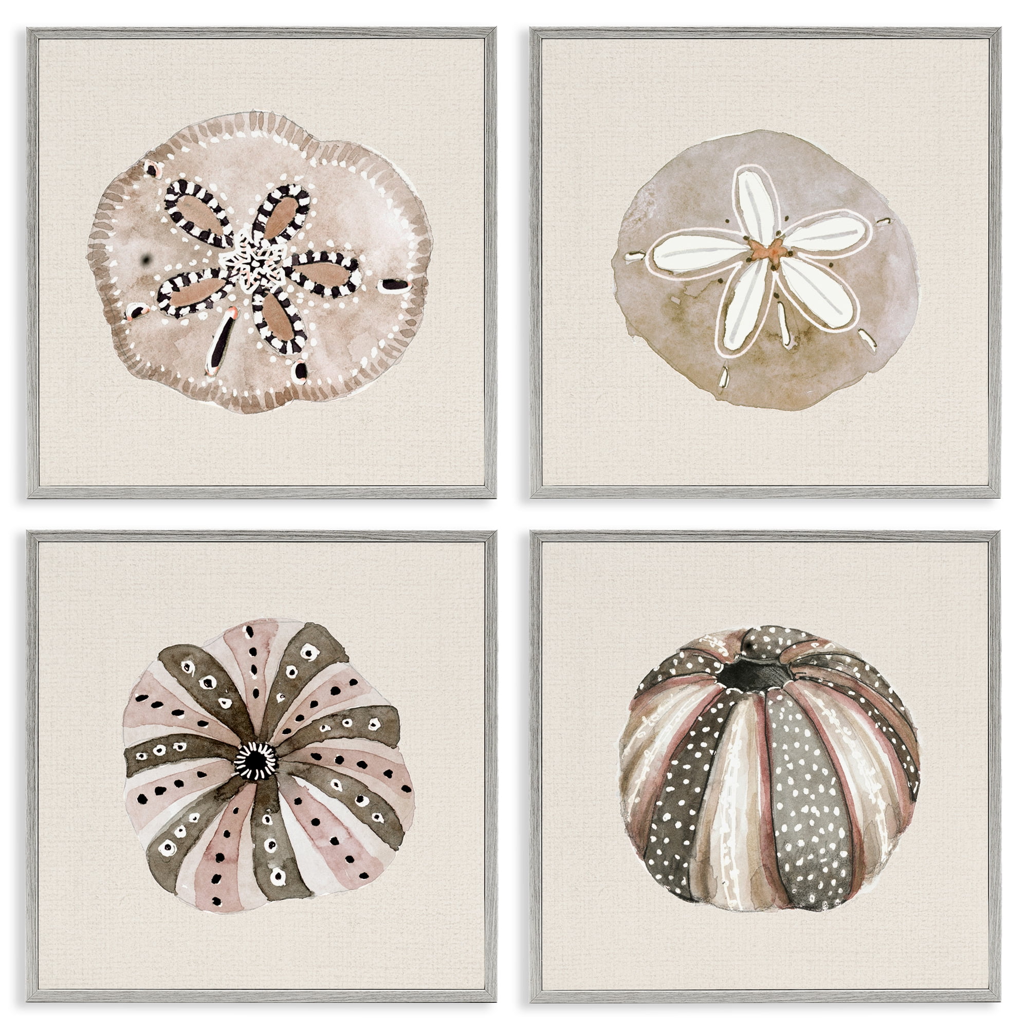 Stupell Industries Taupe & Beige Sea Creatures 4 Piece Gray Framed Giclee Art Set, design by Lanie Loreth