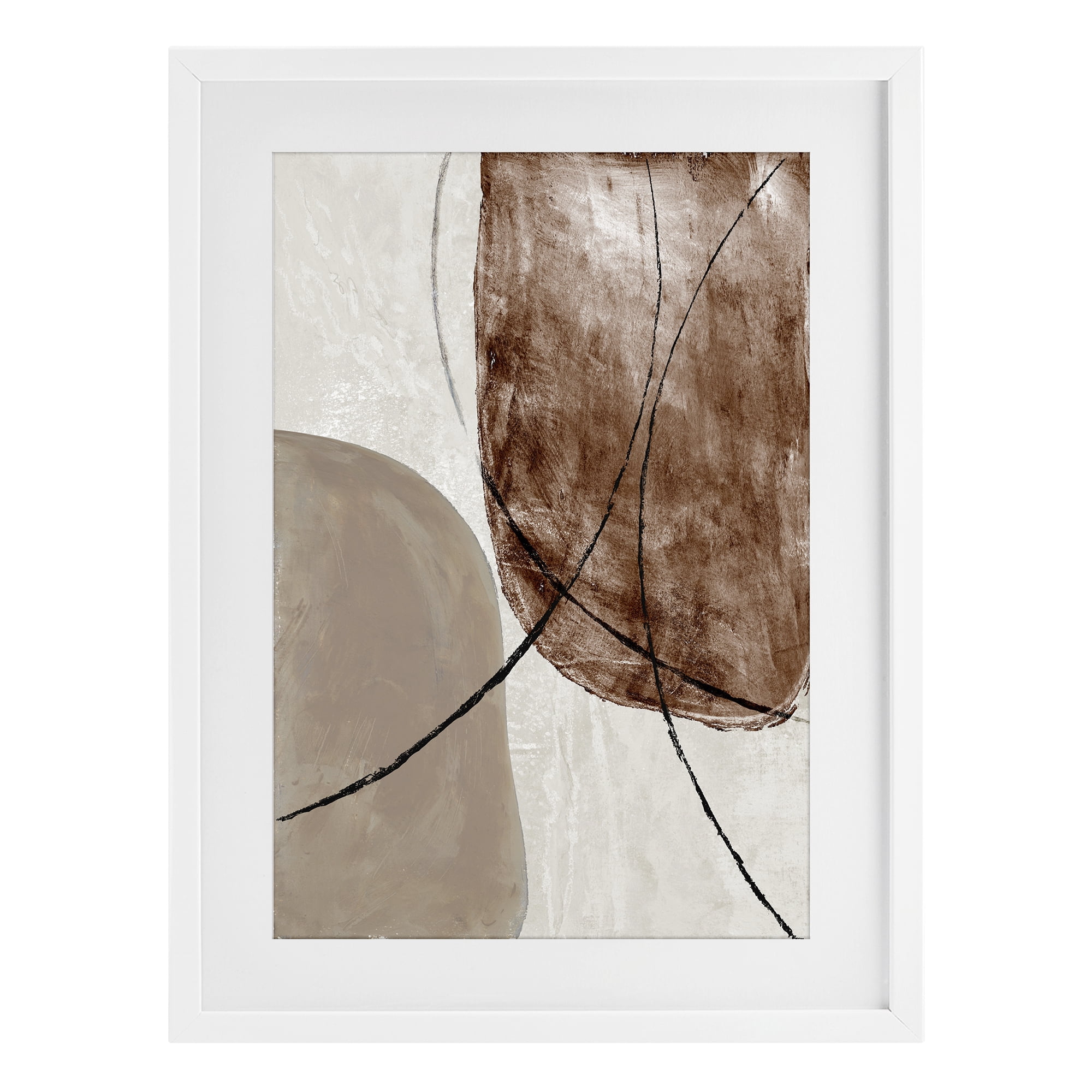 Stupell Industries Taupe & Brown Abstract White Framed Print Under Glass, design by Merri Pattinian