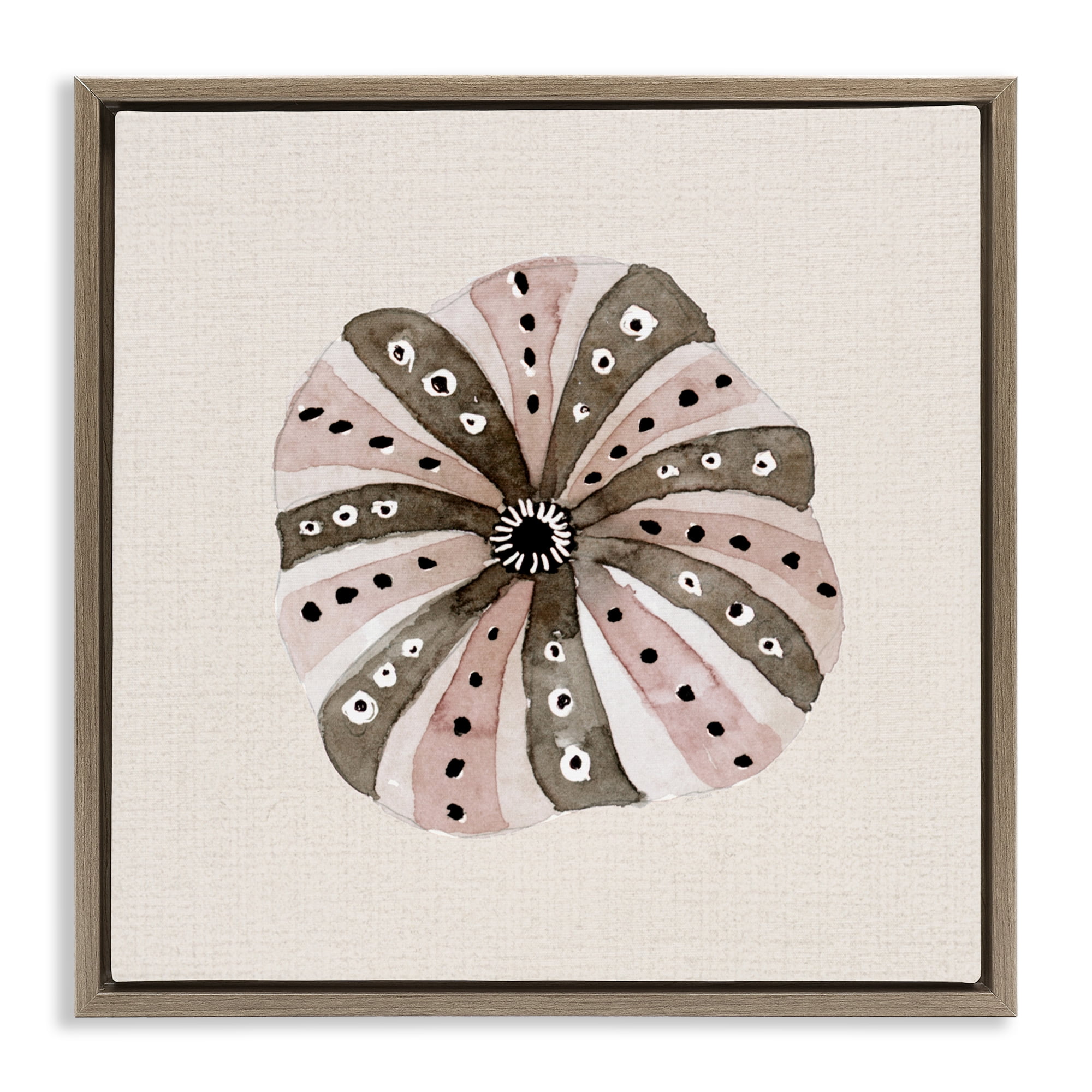 Stupell Industries Taupe Striped Sea Urchin Brown Framed Floater Canvas Wall Art, design by Lanie Loreth