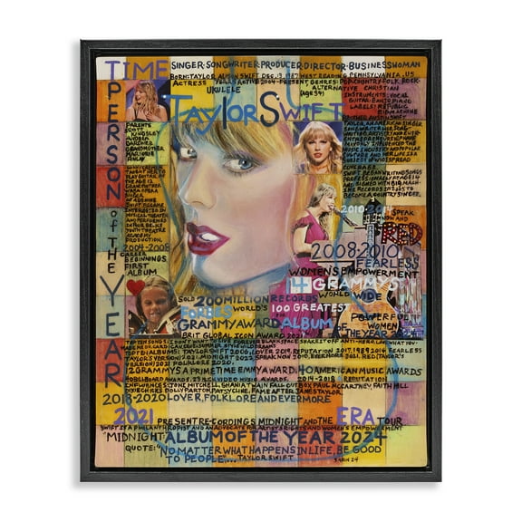 Stupell Industries Taylor Musician Collage People Drawing Black Floater Framed Canvas Art Print Wall Art, 17 x 21