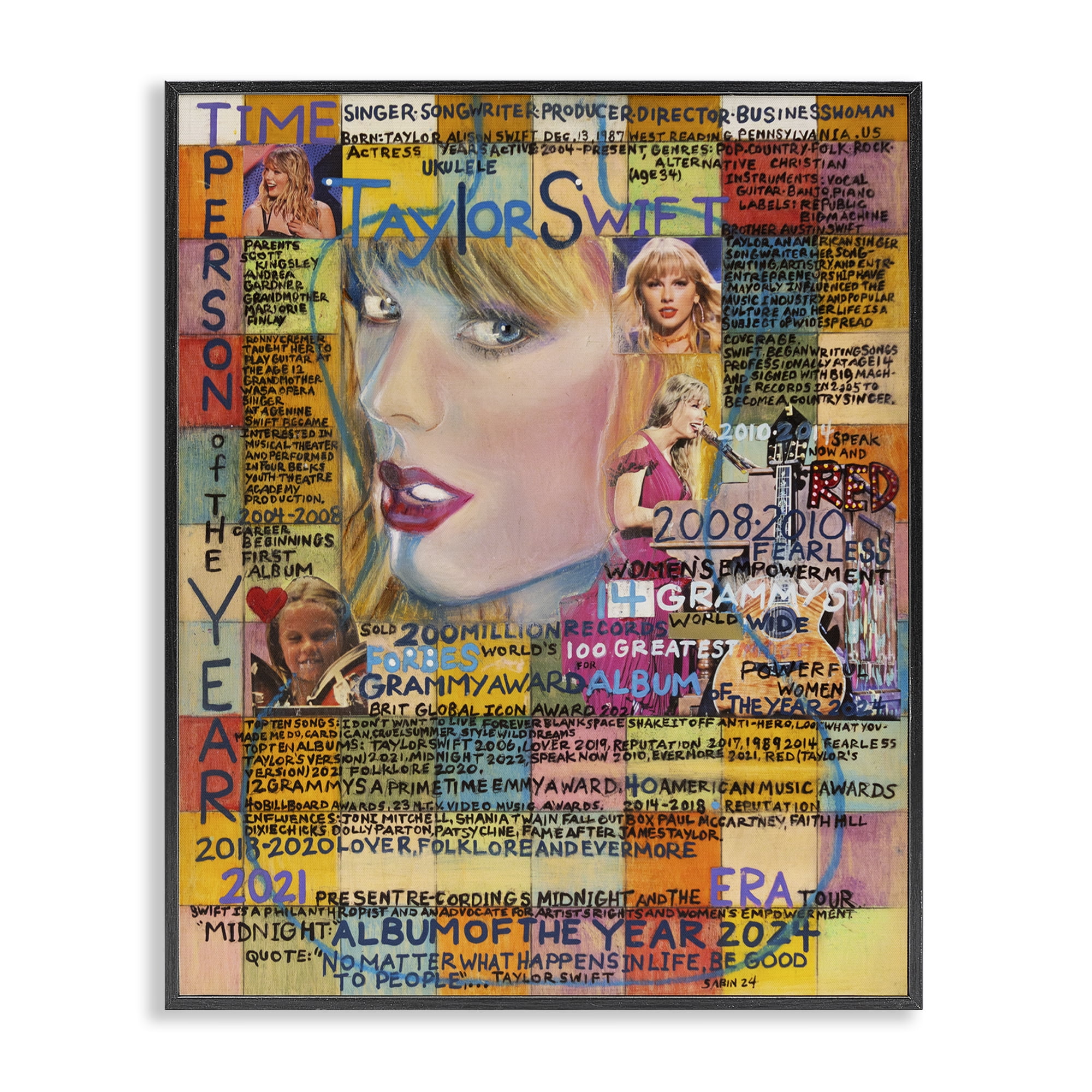Stupell Industries Taylor Musician Collage People Drawing Black Framed Art Print Wall Art, 24 x 30