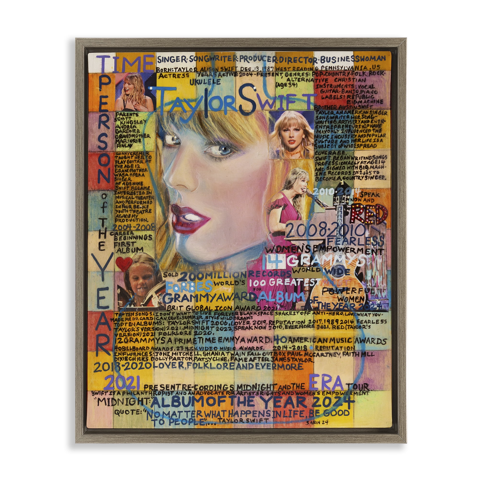 Stupell Industries Taylor Musician Collage People Drawing Brown Floater Framed Canvas Art Print Wall Art, 17 x 21