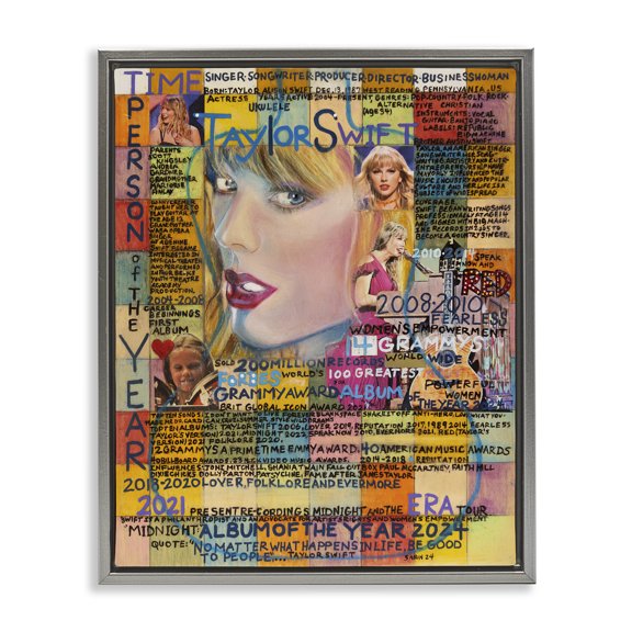 Stupell Industries Taylor Musician Collage People Drawing Gray Floater Framed Canvas Art Print Wall Art, 17 x 21