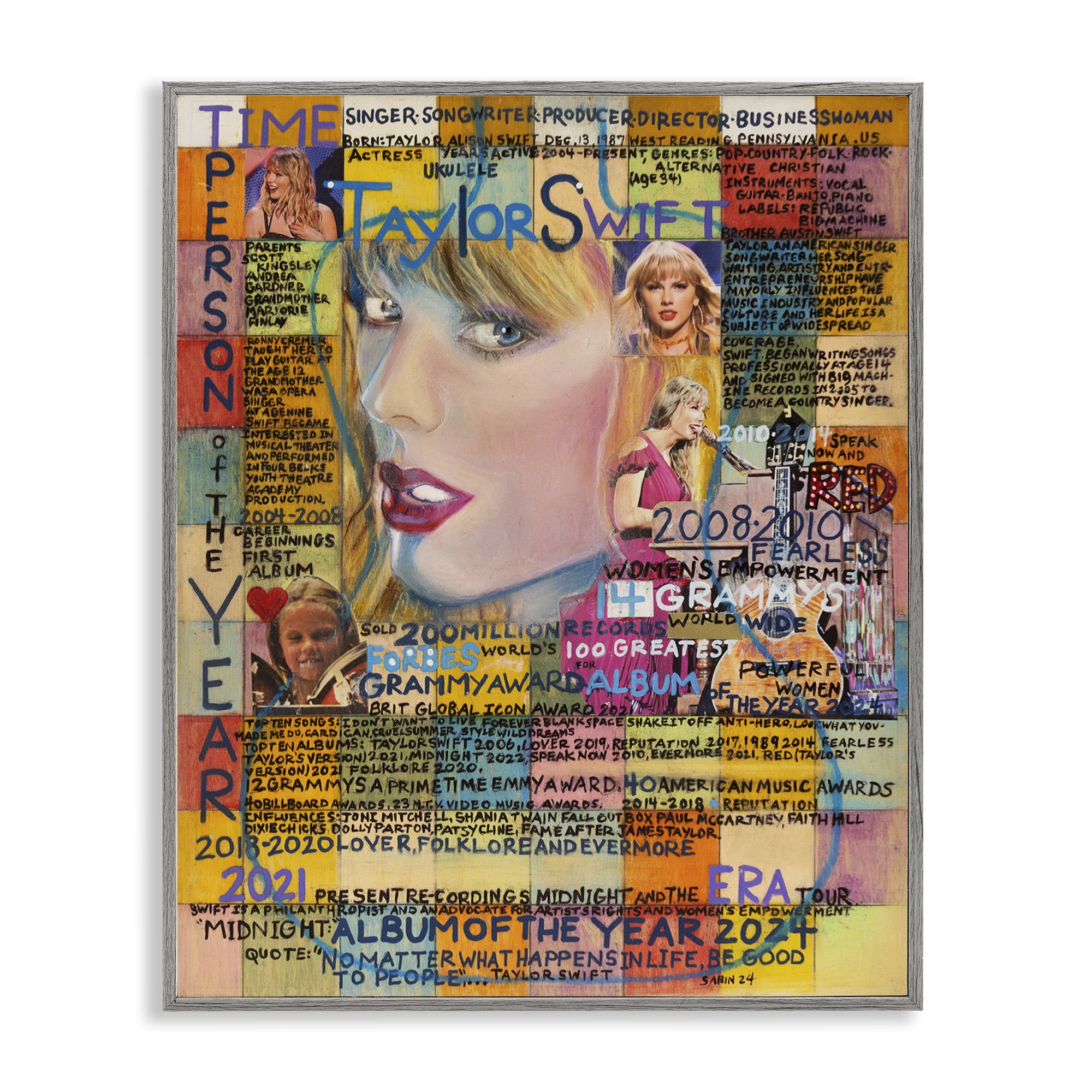 Stupell Industries Taylor Musician Collage People Drawing Gray Framed Art Print Wall Art, 24 x 30