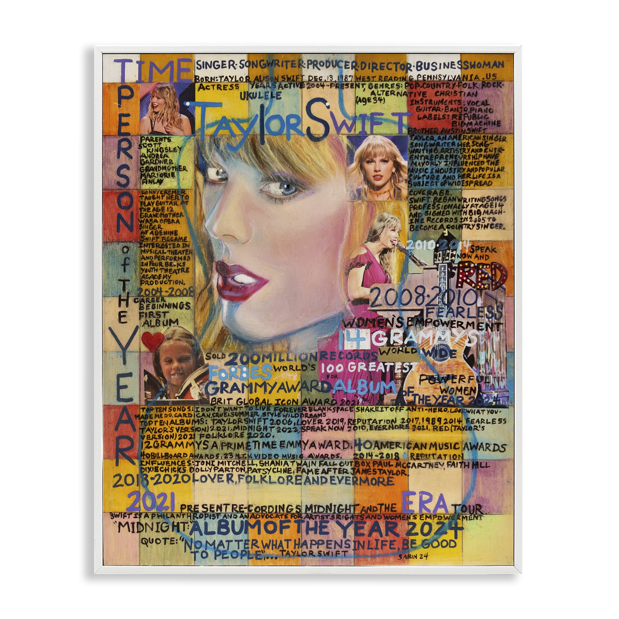 Stupell Industries Taylor Musician Collage People Drawing White Framed Art Print Wall Art, 16 x 20
