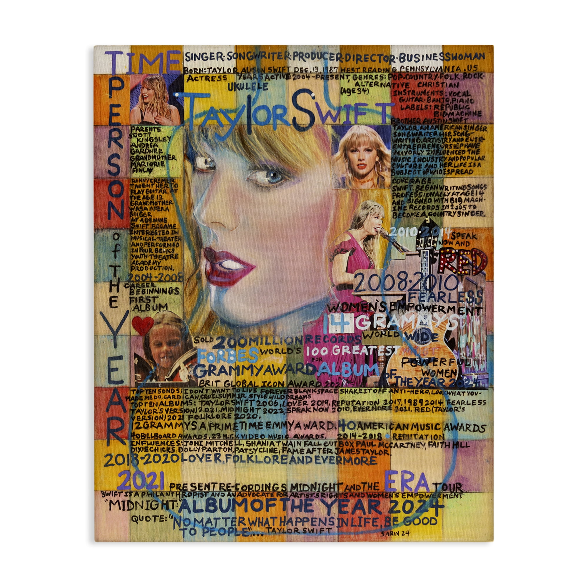 Stupell Industries Taylor Musician Collage People Drawing Wrapped Canvas Art Print Wall Art, 36 x 48