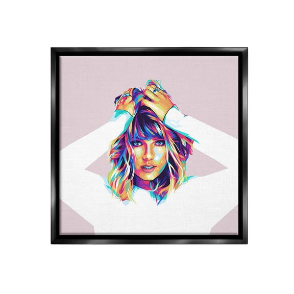 Stupell Industries Taylor with Bold Hues Abstract Painting Black Floater Framed Canvas Art Print Wall Art, 18 x 18