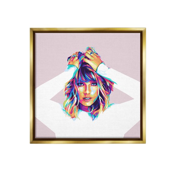 Stupell Industries Taylor with Bold Hues Abstract Painting Gold Floater Framed Canvas Art Print Wall Art, 25 x 25